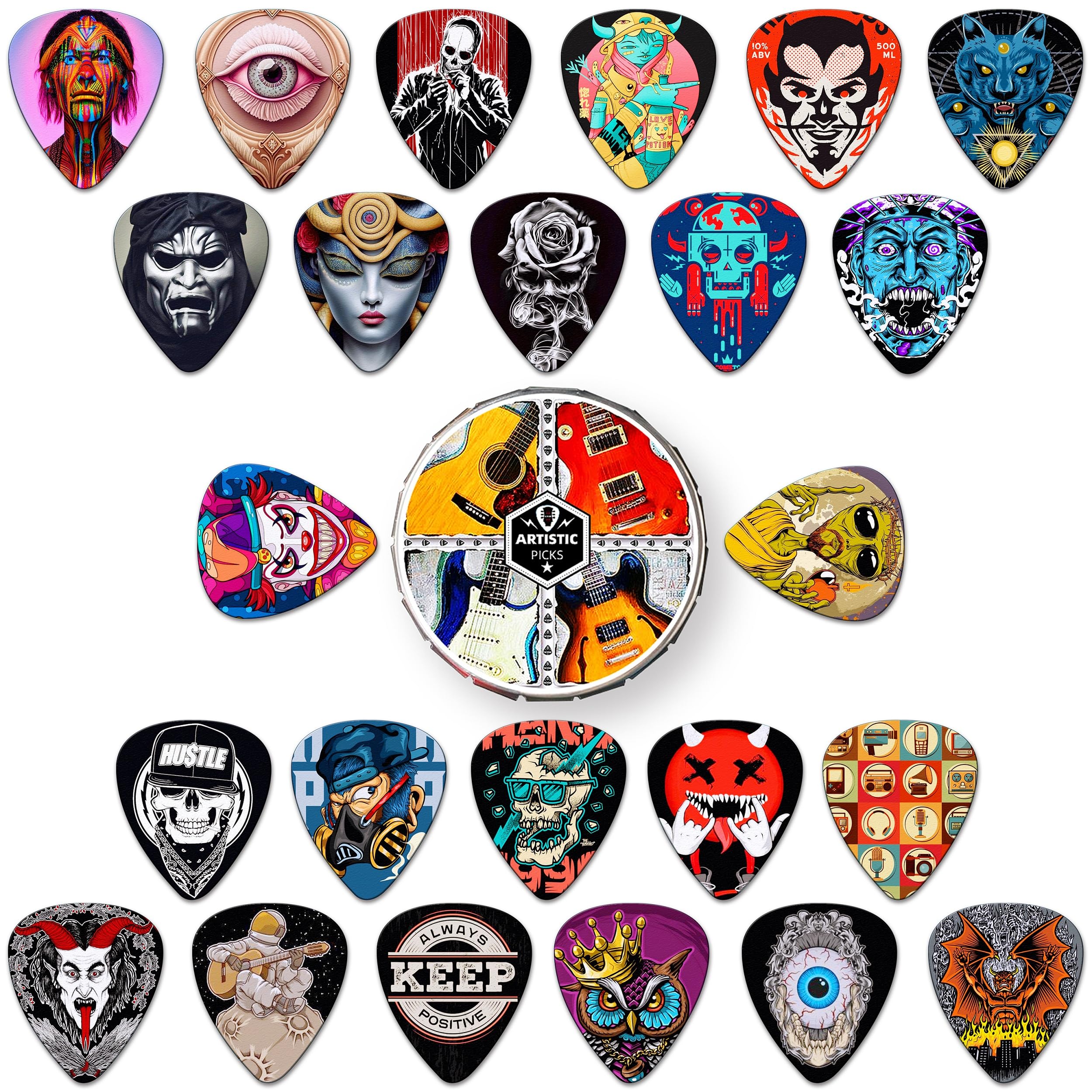 Guitar Picks 24 Pack Thin,Medium,Heavythick Guitar Picks,Bass Guitar Picks Personalized Design,Guitar Pick For Acoustic Guitar,B