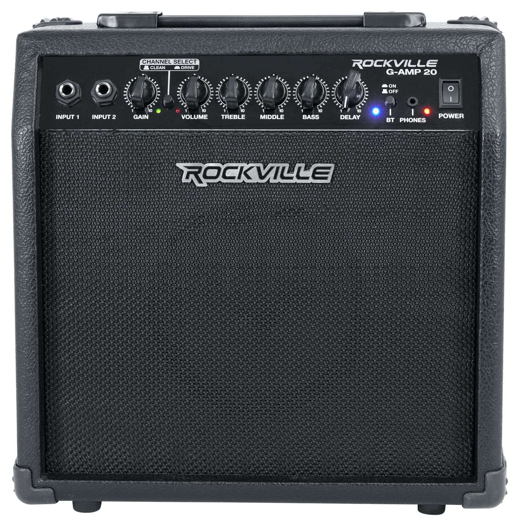 Rockville G-AMP 20 Watt Guitar Amplifier Dual Input Combo Amp Bluetooth/Delay
