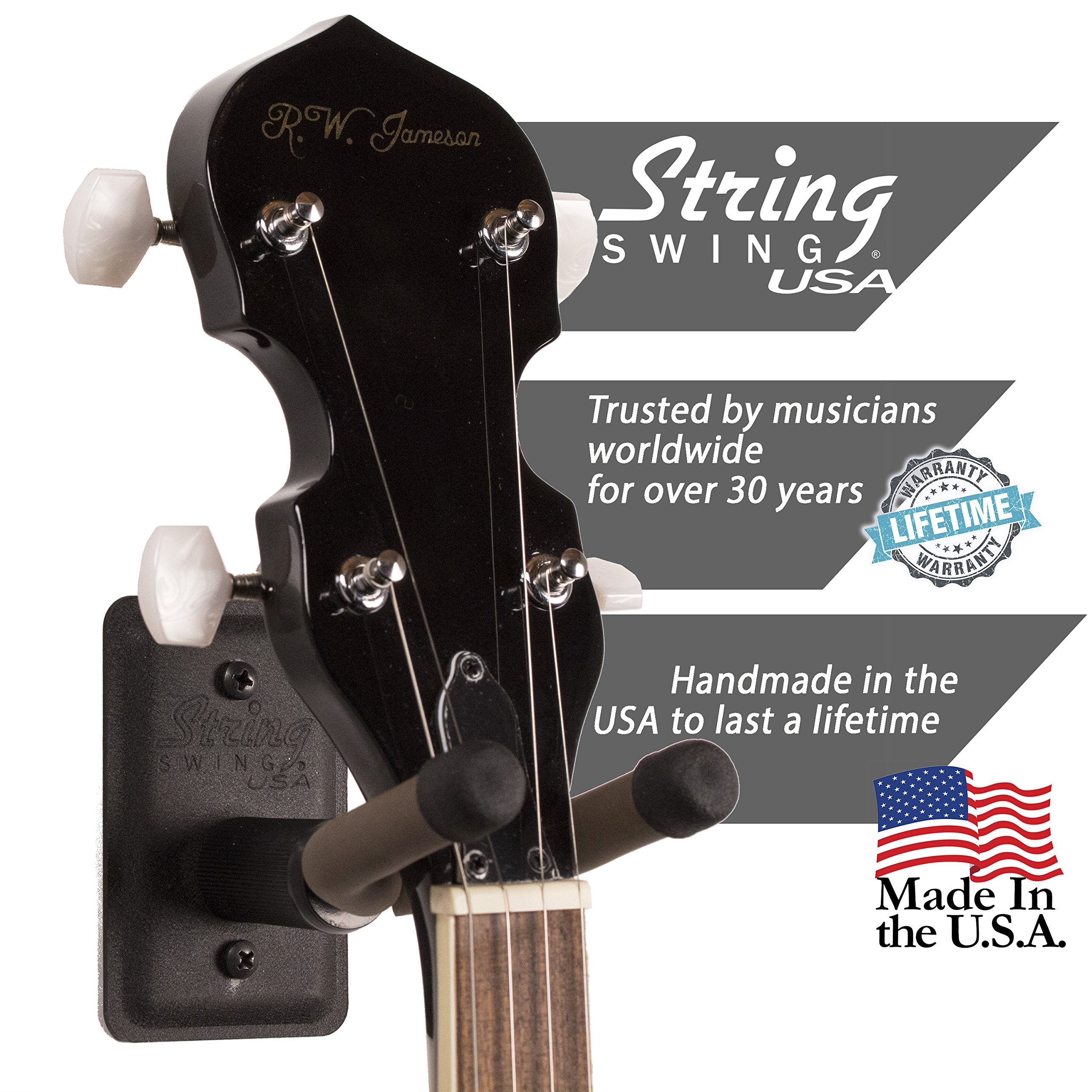 String Swing BCC11B Metal Home & Studio Wall Mount Banjo Hanger - Black