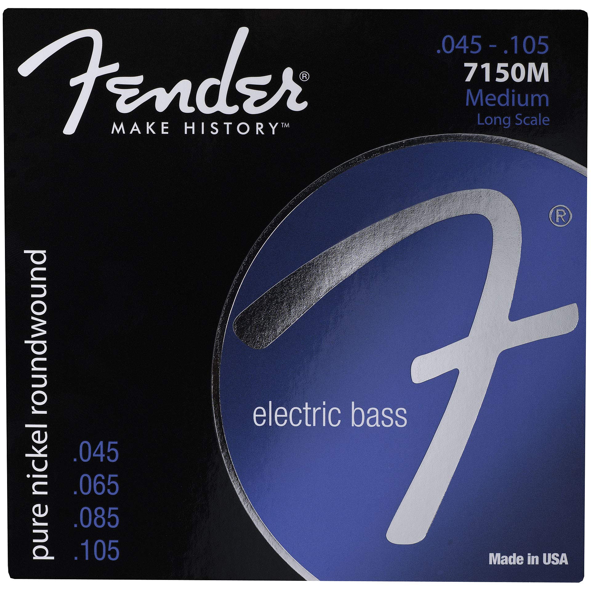 Fender Original 7150 Bass Strings, Pure Nickel Roundwound, Long Scale, 7150M .045-.105