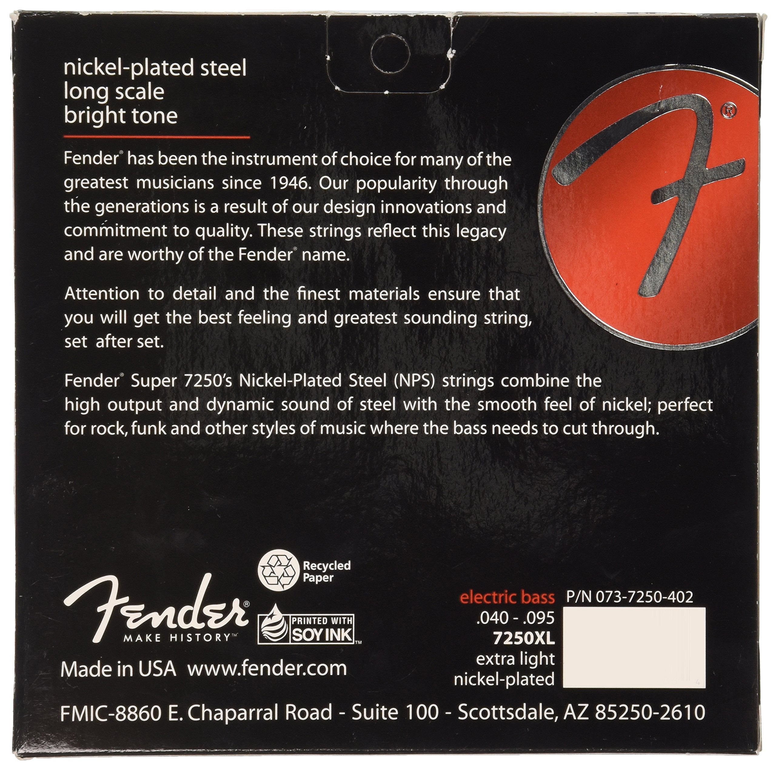 Fender Accesories 073-7250-402 Nickel Plated Bass Guitar Strings, Light