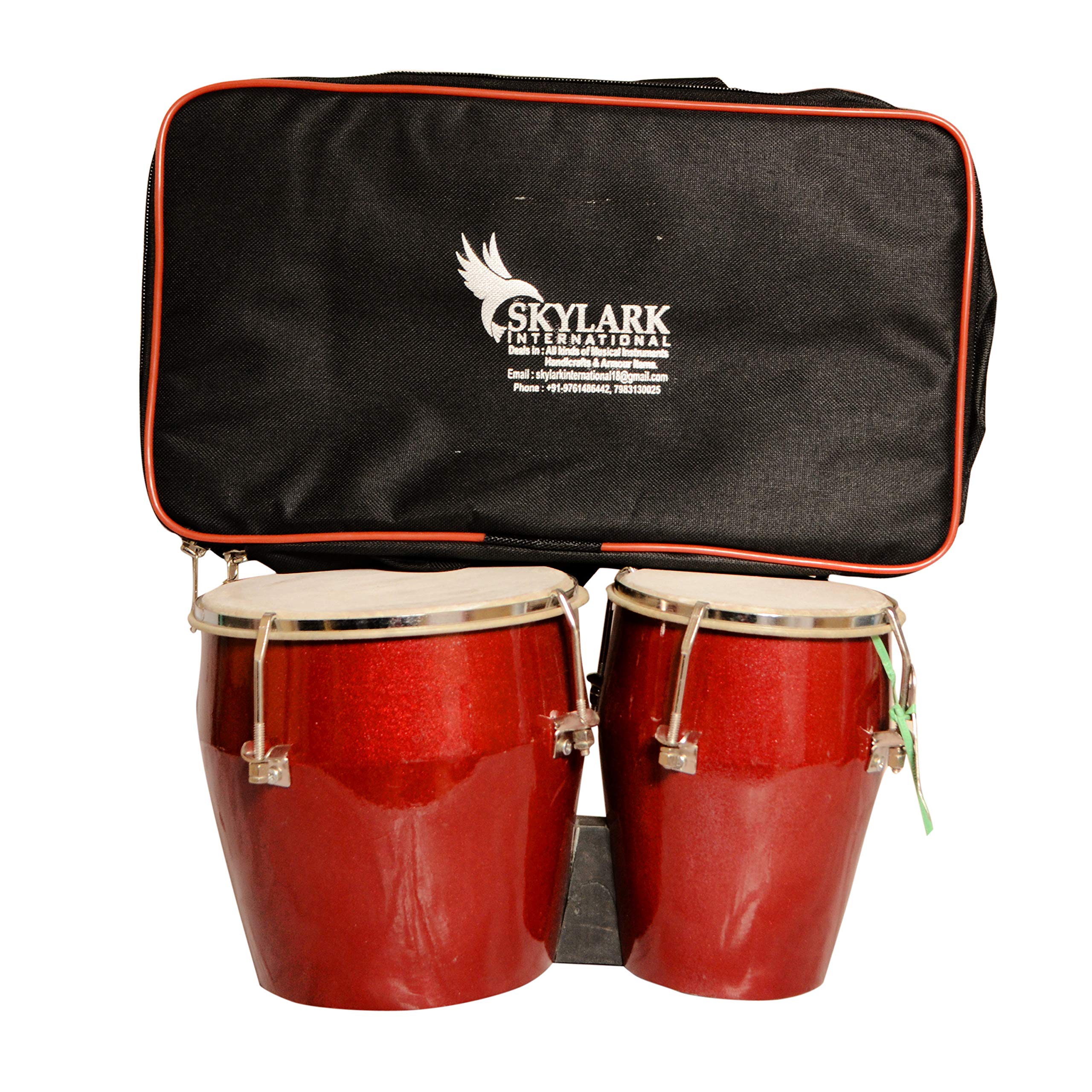 Skylark International Double Bongo In Red Color With Spanner Free Bag In Wood.