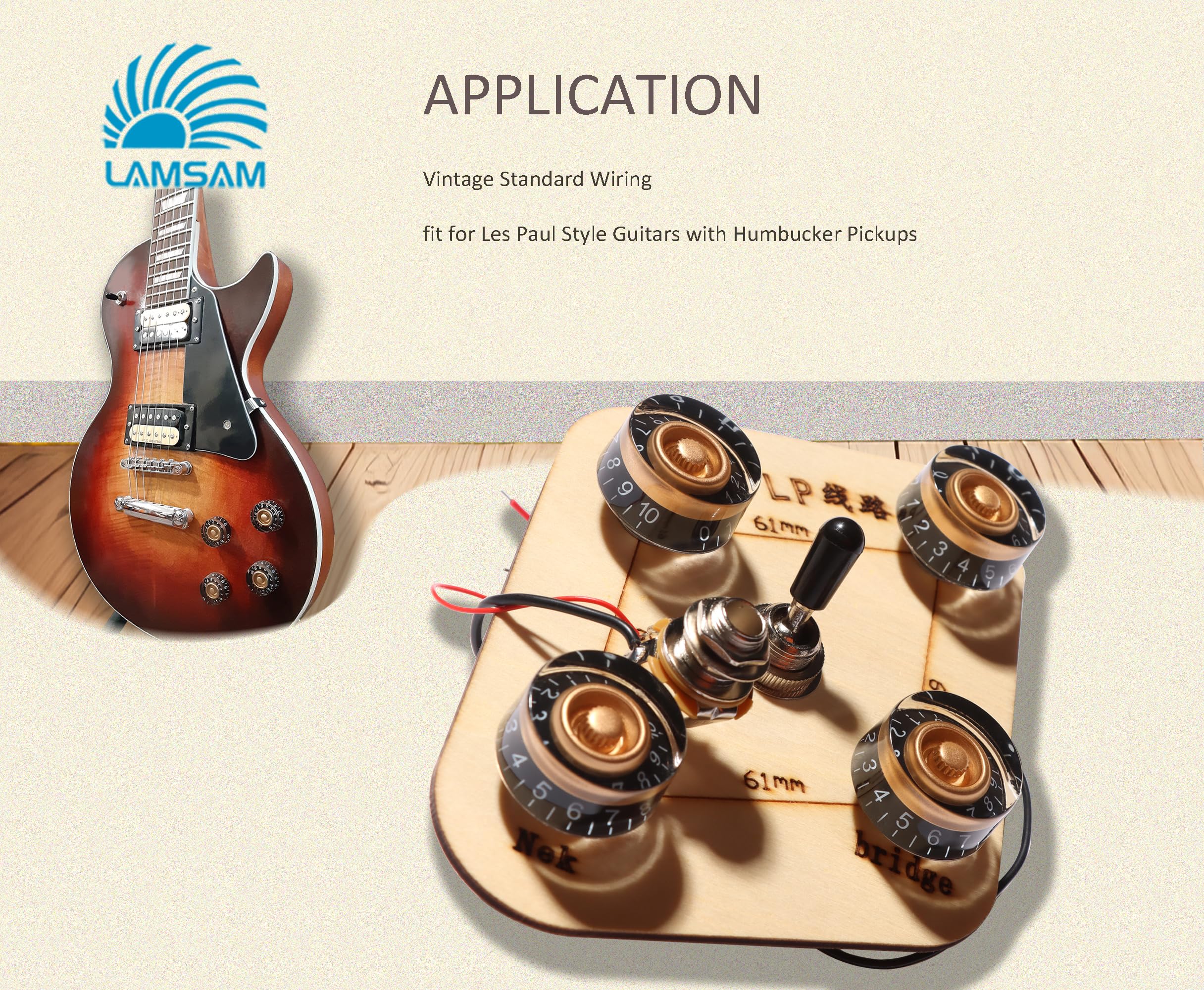 LAMSAM Prewired Wiring Harness for Guitars with Humbucker Pickups, Standard Wiring Kit with Potentiometers Orange Capacitors Tog