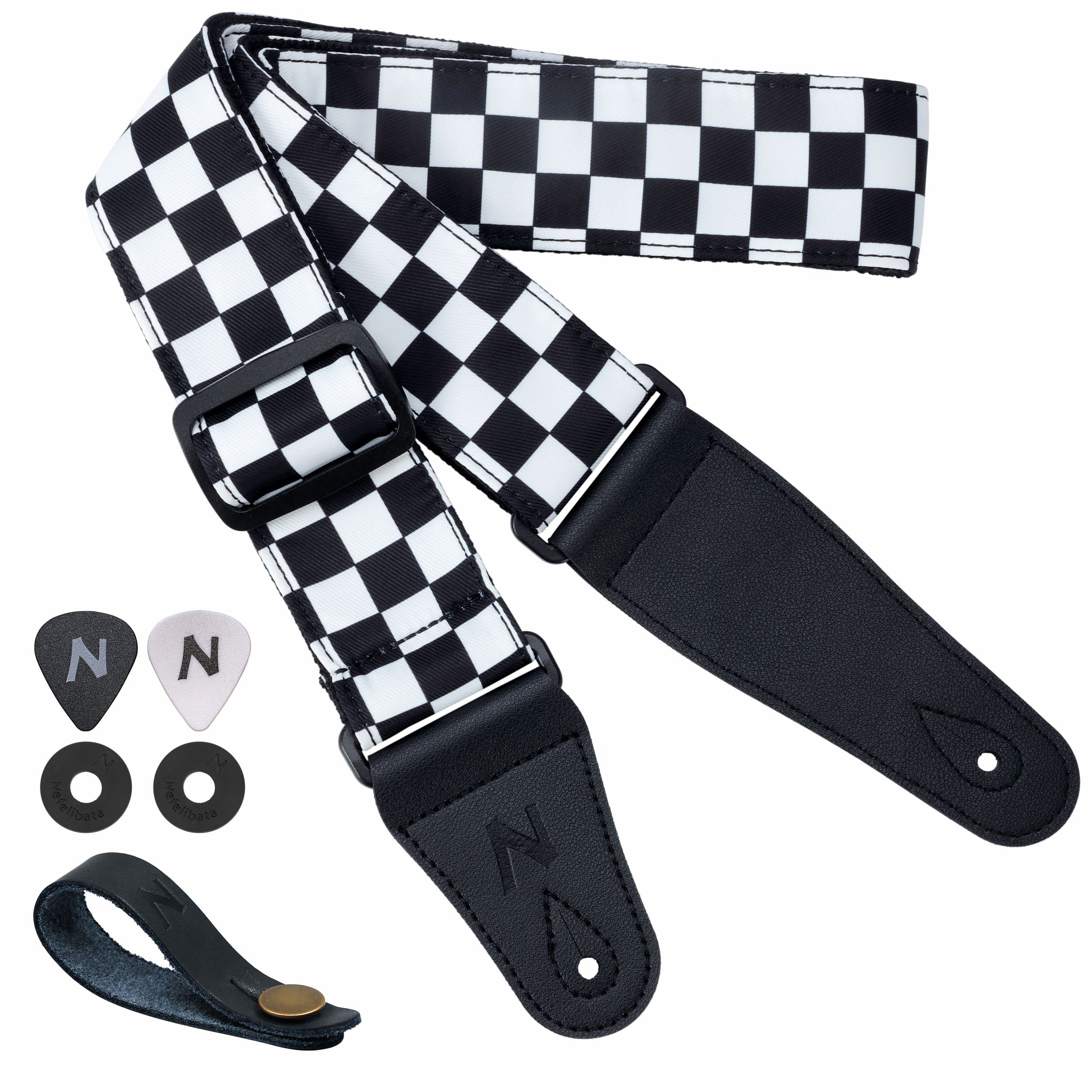 Nefelibata Guitar Strap-2'' Wide Double Layer Cotton Original Design Adjustable Guitar Straps With Long Leather Ends For Bass, E