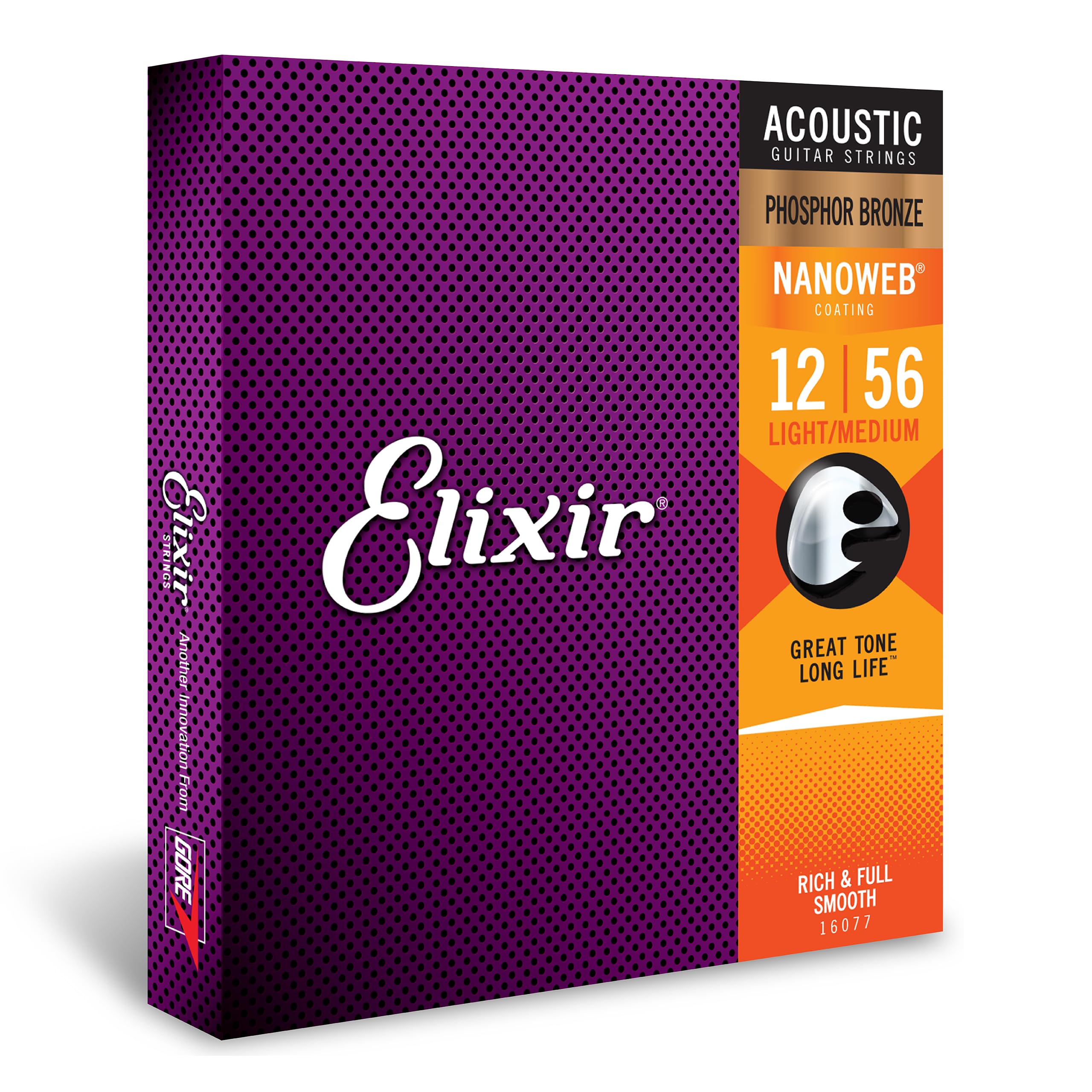 Elixir Strings - Acoustic Phosphor Bronze With Nanoweb Coating - Elixir Acoustic Guitar Strings - Lightmedium (012-056)