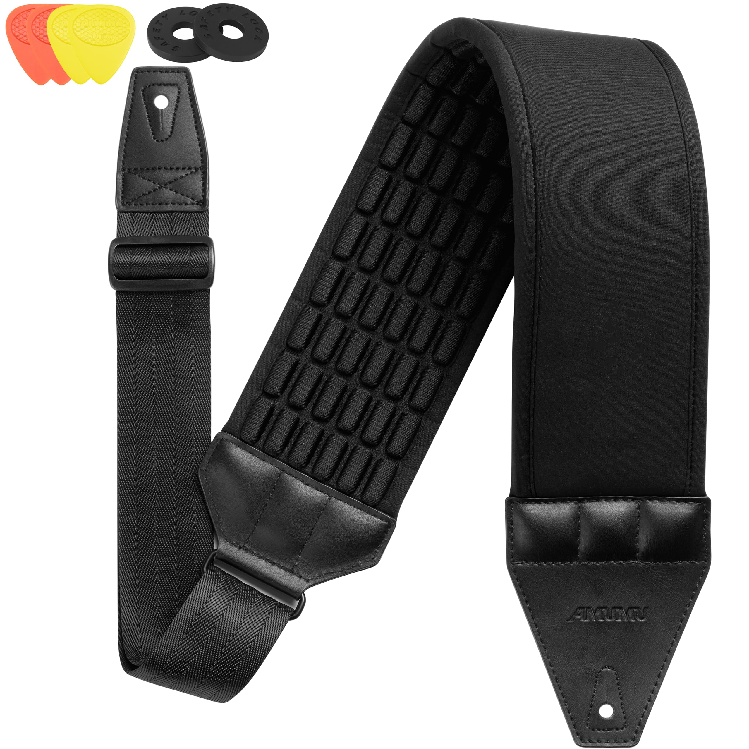 Amumu Airaft Bass & Guitar Strap 4'' Ultra Wide - 0.7'' Thick Breathable Convex 3D Air Cell Cushions - Neoprene Padding - Comfor