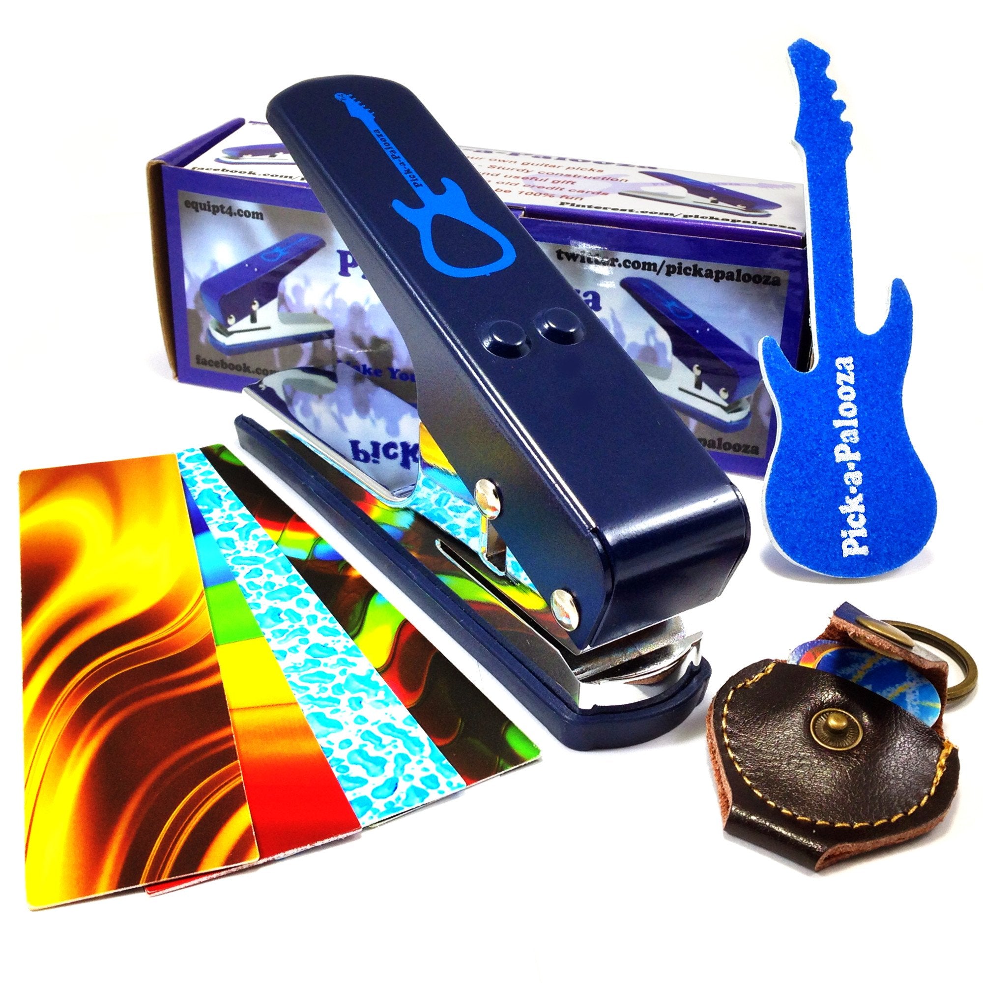 Pick-a-Palooza DIY Guitar Pick Punch Gift Pack - the Premium Guitar Pick Maker - Includes Leather Key Chain Pick Holder, 4 Pick