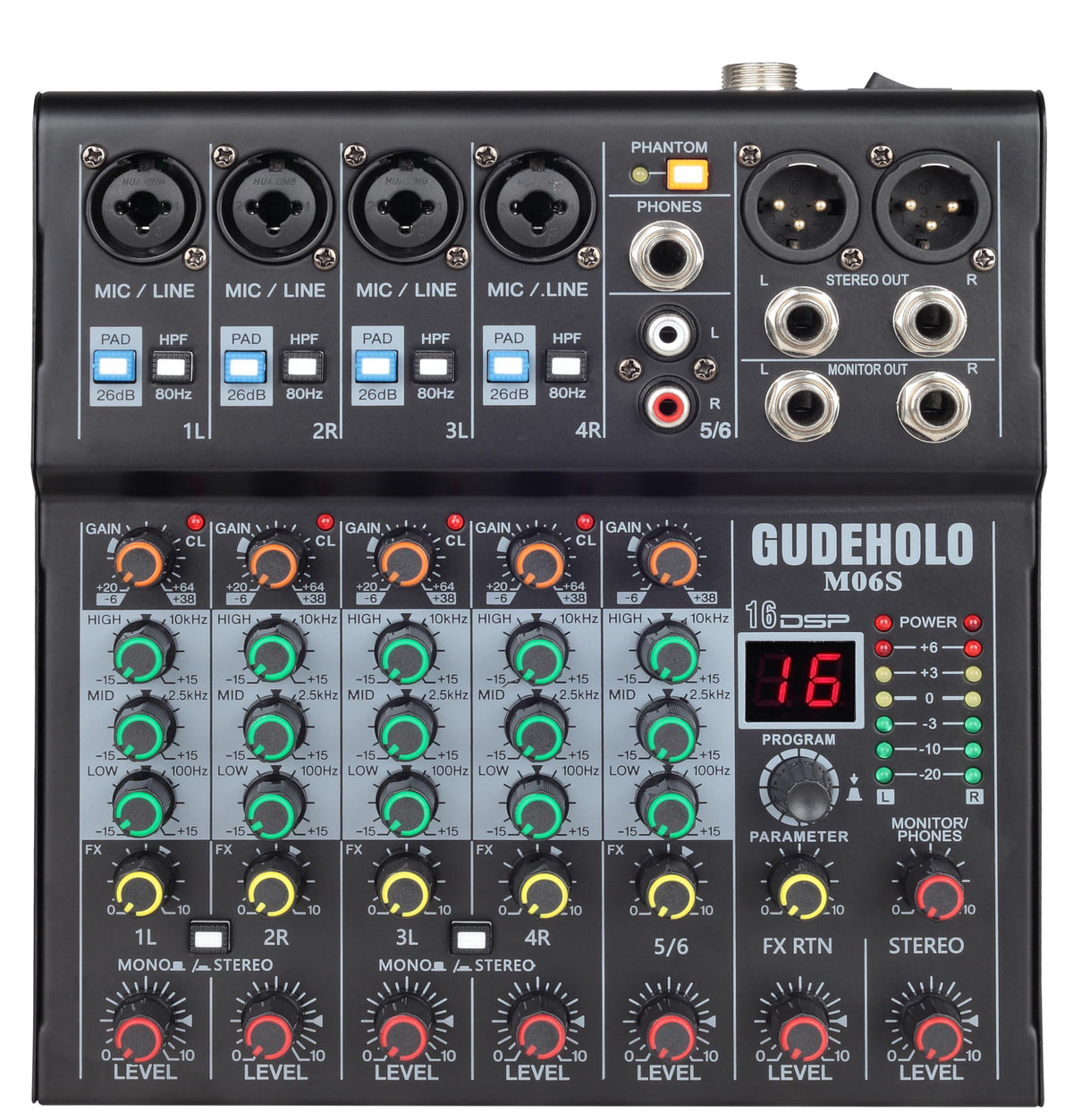 GUDEHOLO 6-Channel Professional DJ Audio Mixer, DJ Controller Sound Mi ...