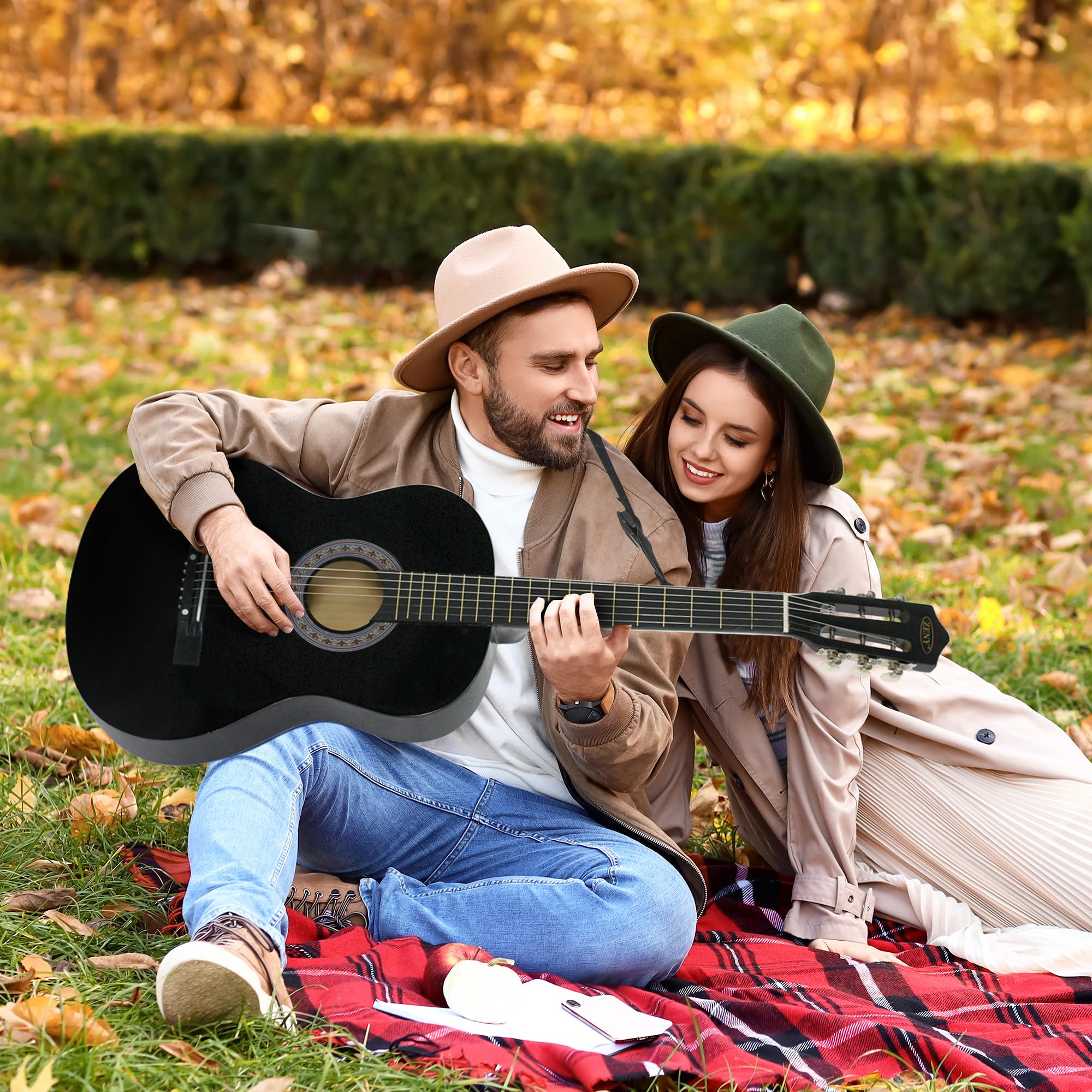 ZENY 38'' New Beginners Acoustic Guitar With Guitar Case, Strap, Tuner and Pick (Black)