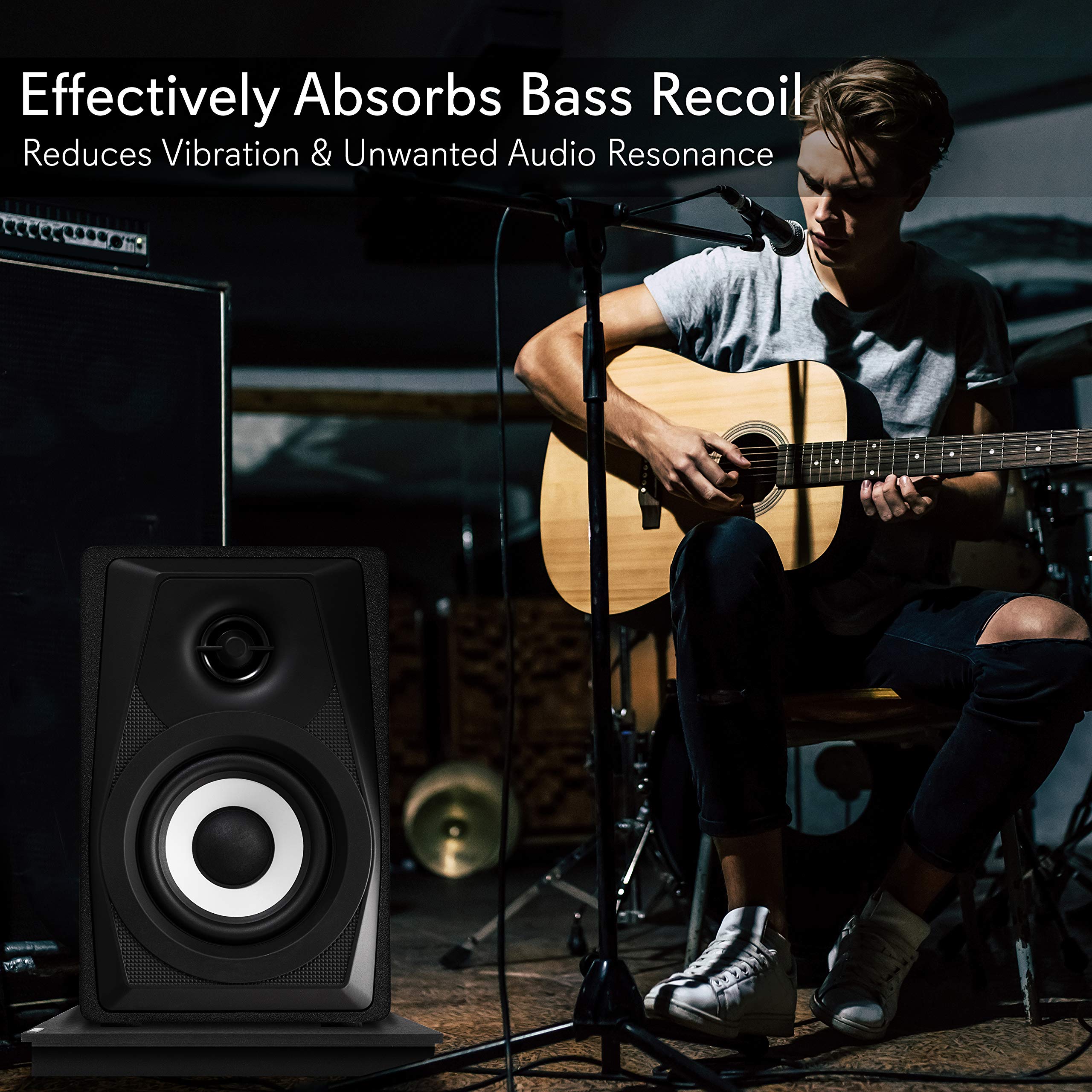 Pyle Sound Dampening Speaker Riser Foam - Audio Acoustic Noise Isolation Platform Pads Recoil Stabilizer w/ Rubber Base Pad For