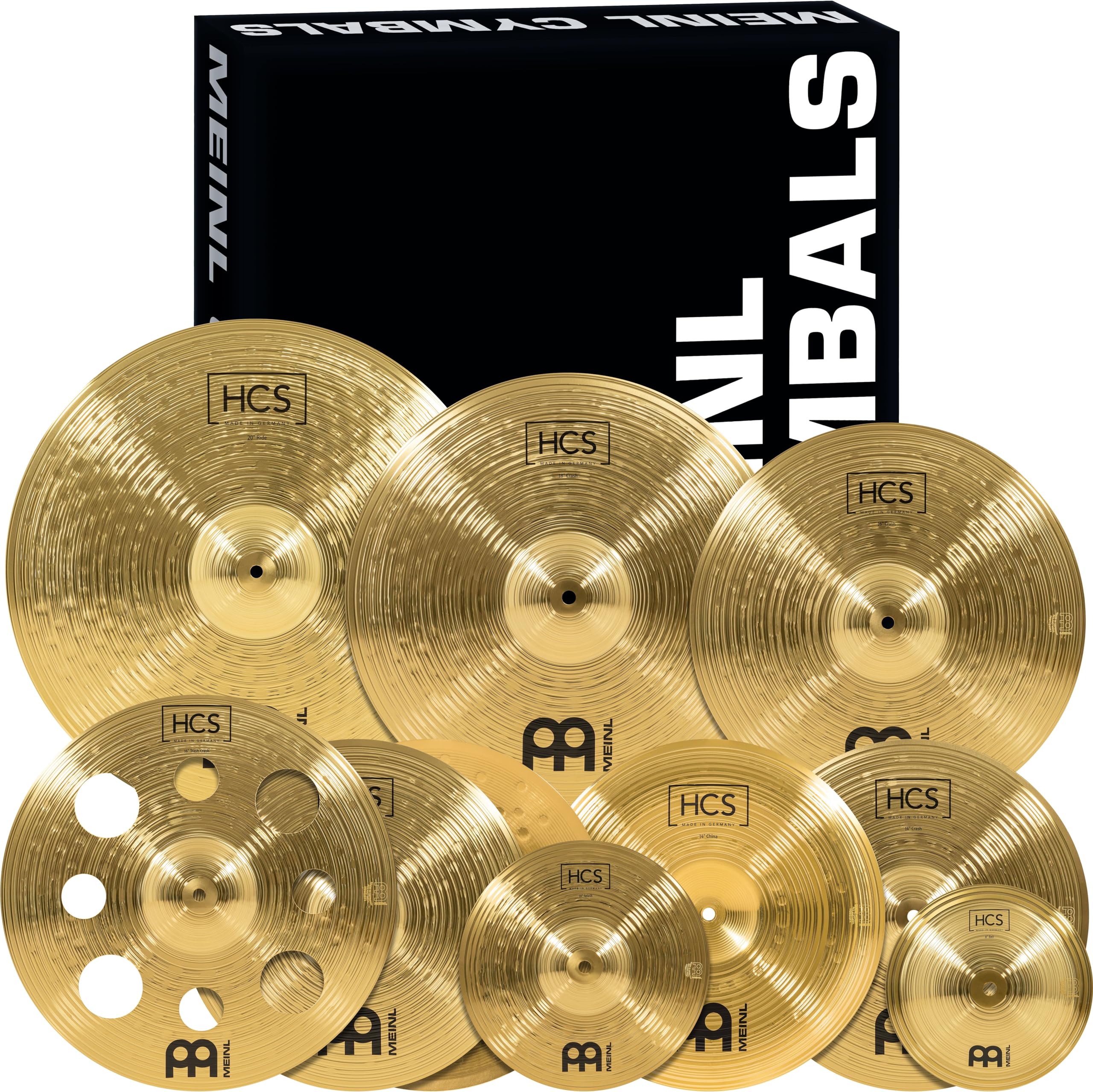 HCS Ultimate Cymbal Set Box Pack for Drums with Hihats, Ride, Crashes, China, Splash, Bell and FREE 16    Trash Crash - MADE IN 