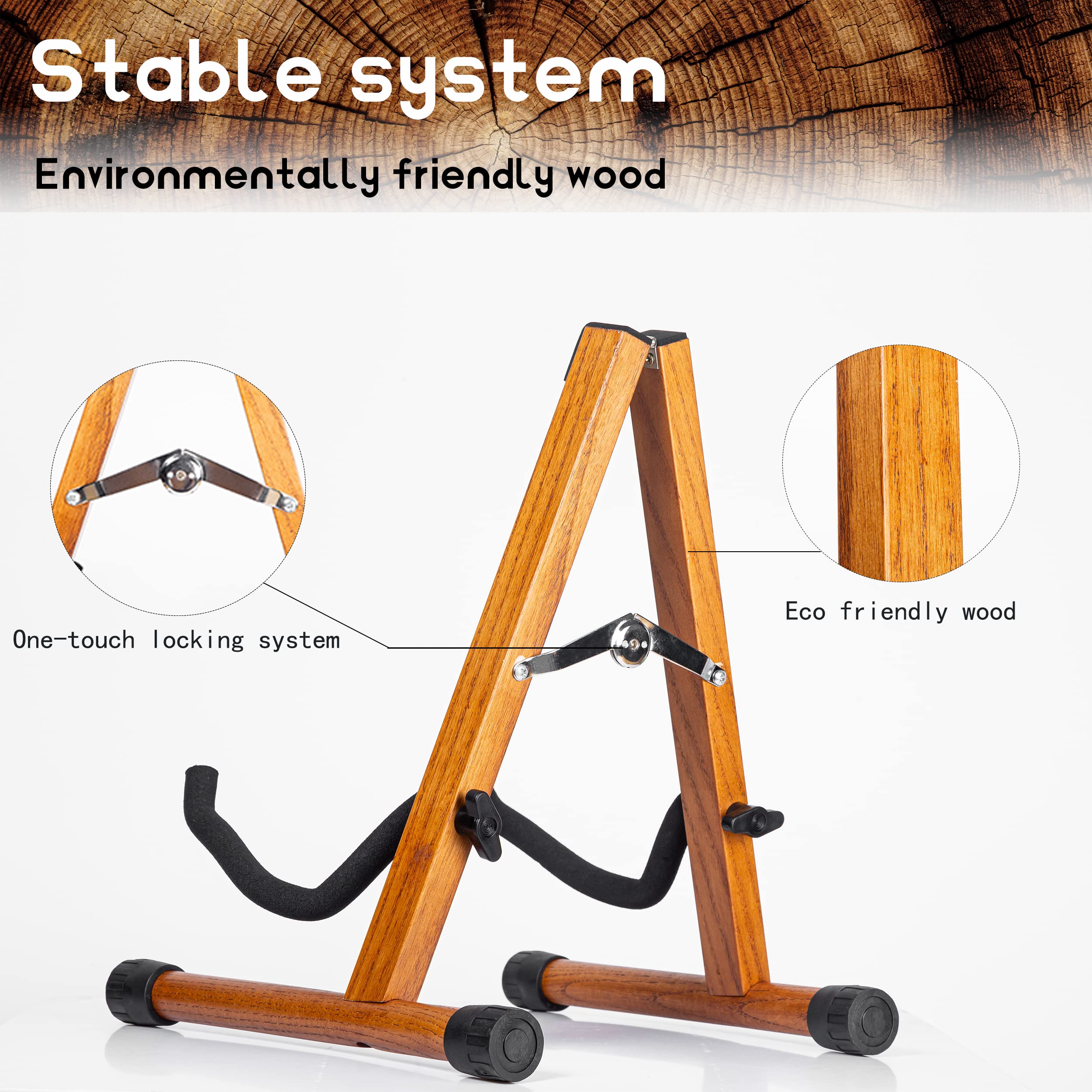 Neciuvy Guitar Stand,Wood Guitar Stand Acoustic,A-Frame Folding Acoustic Electric Guitar Stands Floor for Bass,Cello,Banjo,Mando