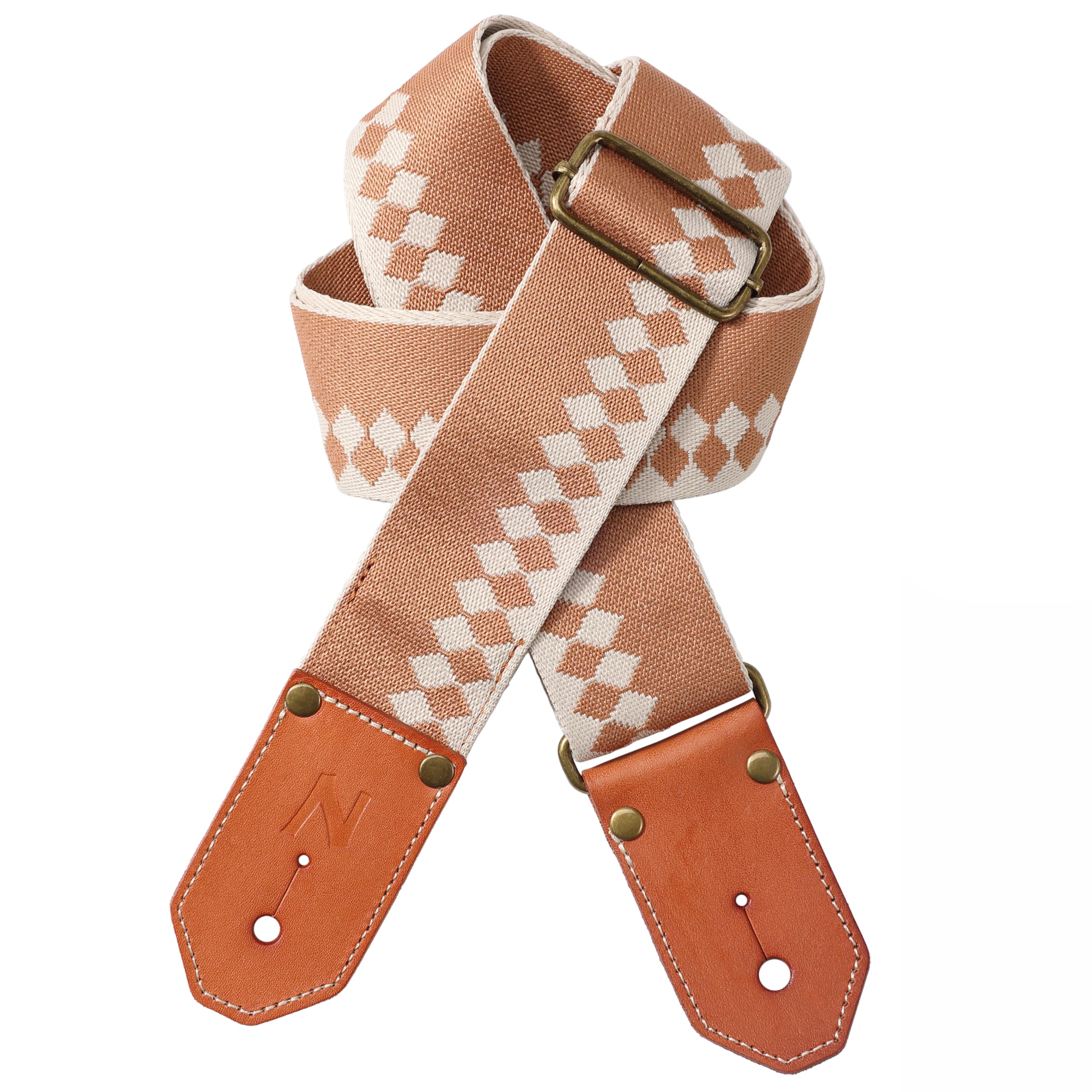 Nefelibata Cool Woven Guitar Strap With Thicked First Layer Vegetable Tanned Cowhide Leather Ends For Acoustic, Bass, Electric G