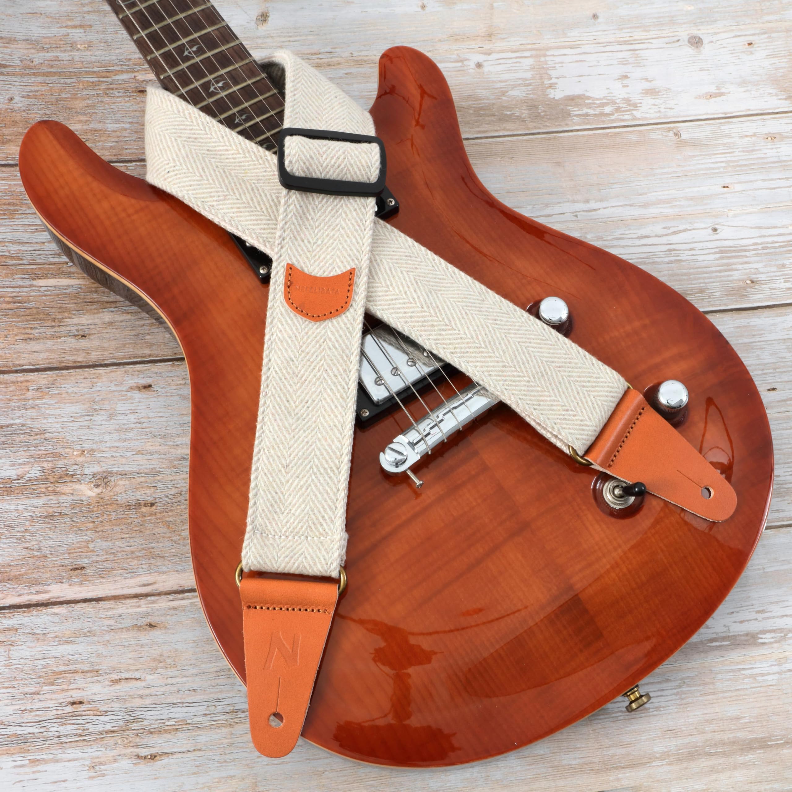 Nefelibata Guitar Strap, Soft Cashmere-containing Fabric Full Grain Leather End Guitar Straps for Bass, Electric and Acoustic Gu