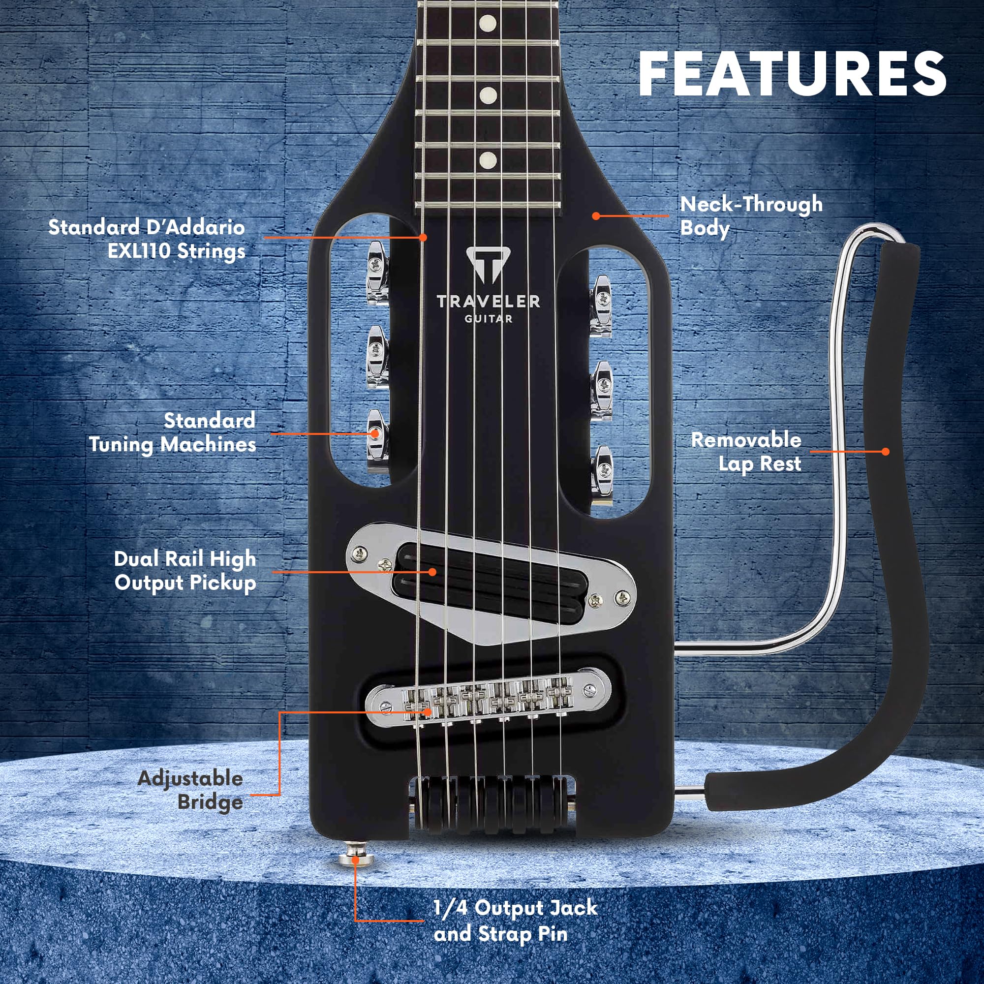 Traveler Guitar Ultra-Light Matte Black Electric Guitar | Small Electric Guitar with Removable Lap Rest | Full 24 3/4'' Scale Tr
