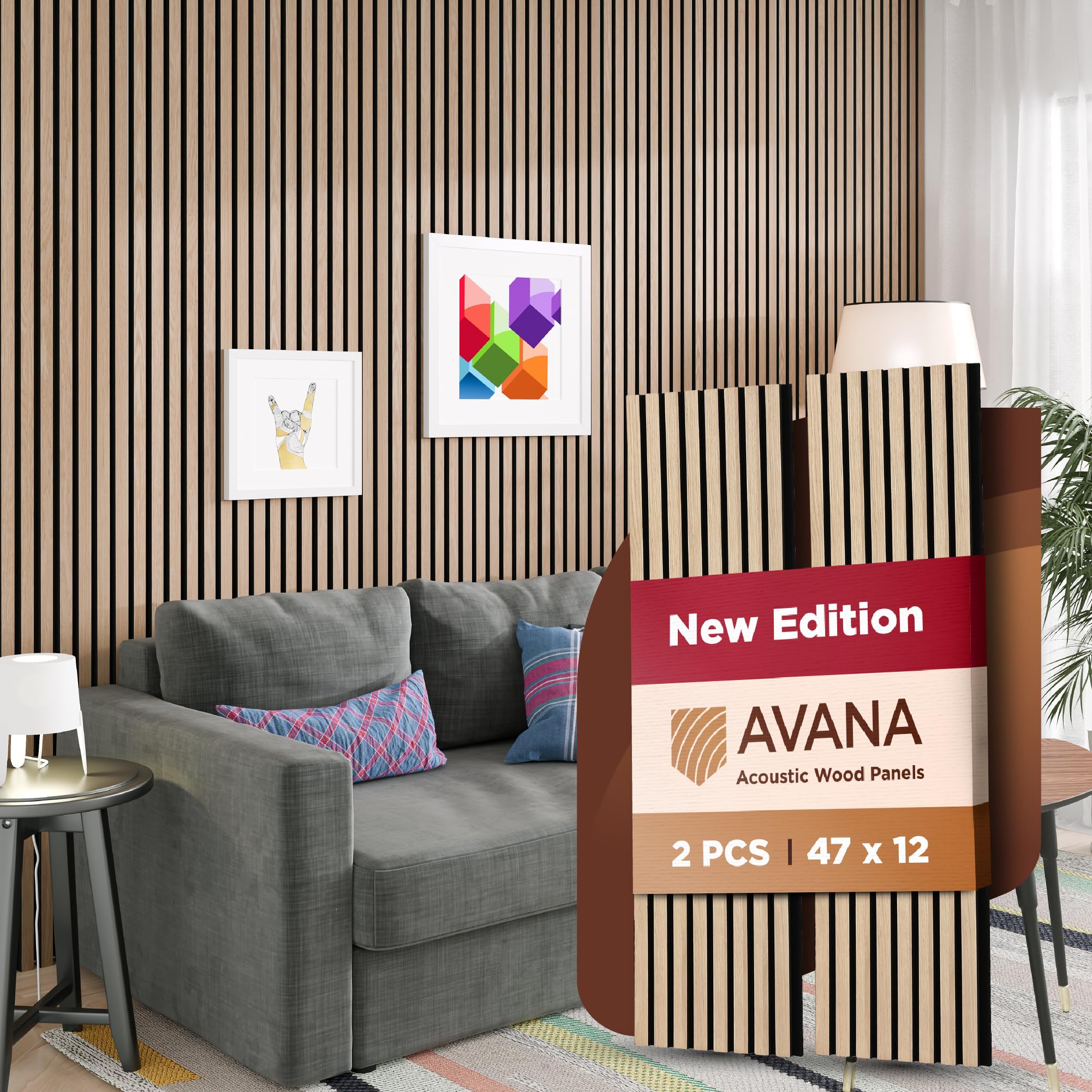 Avana Modern Acoustic Wood Wall Panels - 47.2 X 12.6 Inch White Oak Acoustic Panels 2 Pcs - Wall Panels For Interior Wall Decor