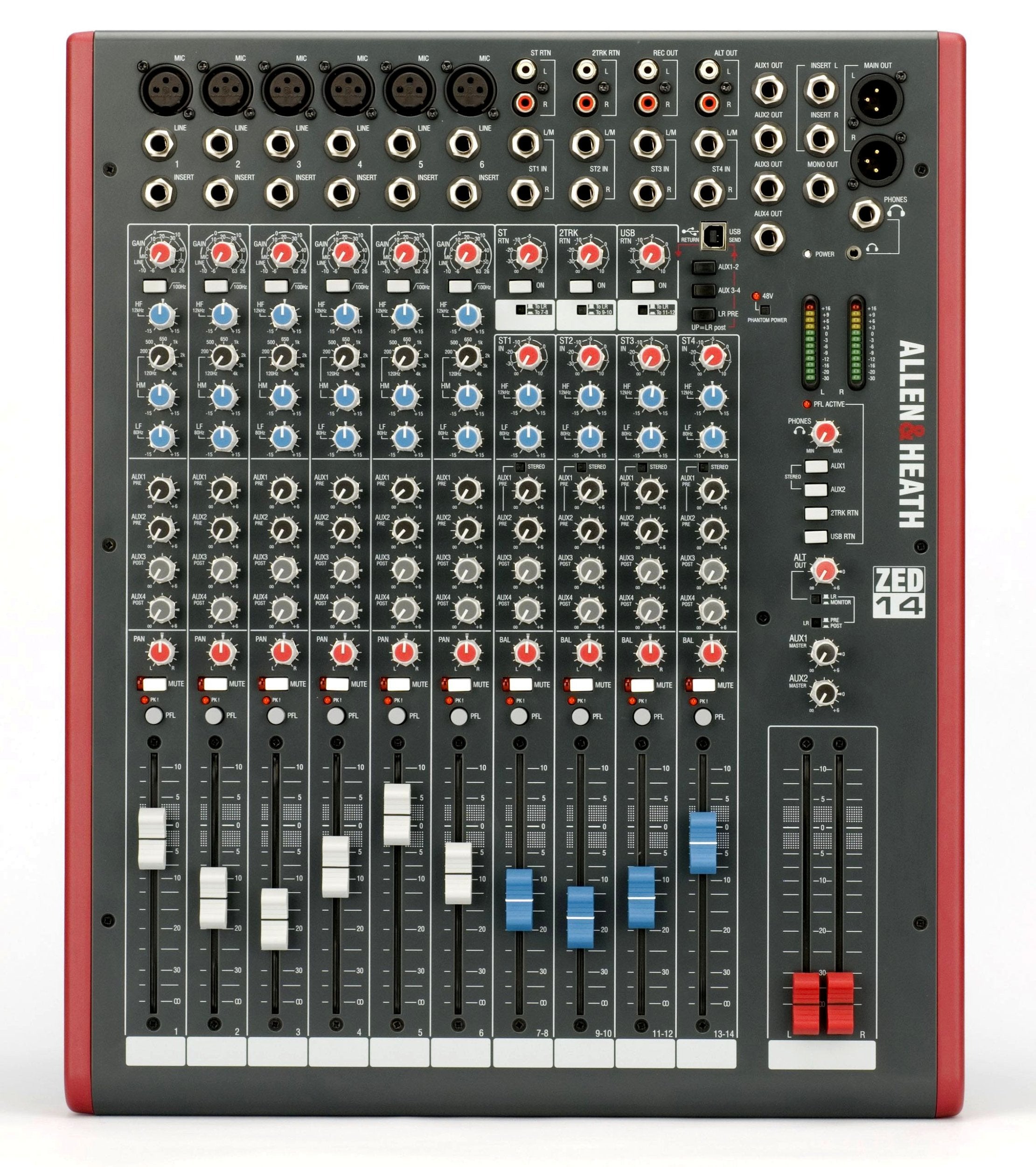 Allen & Heath ZED-14 - 14-Channel Touring Quality Mixer with USB I/O (AH-ZED-14),Grey/Red