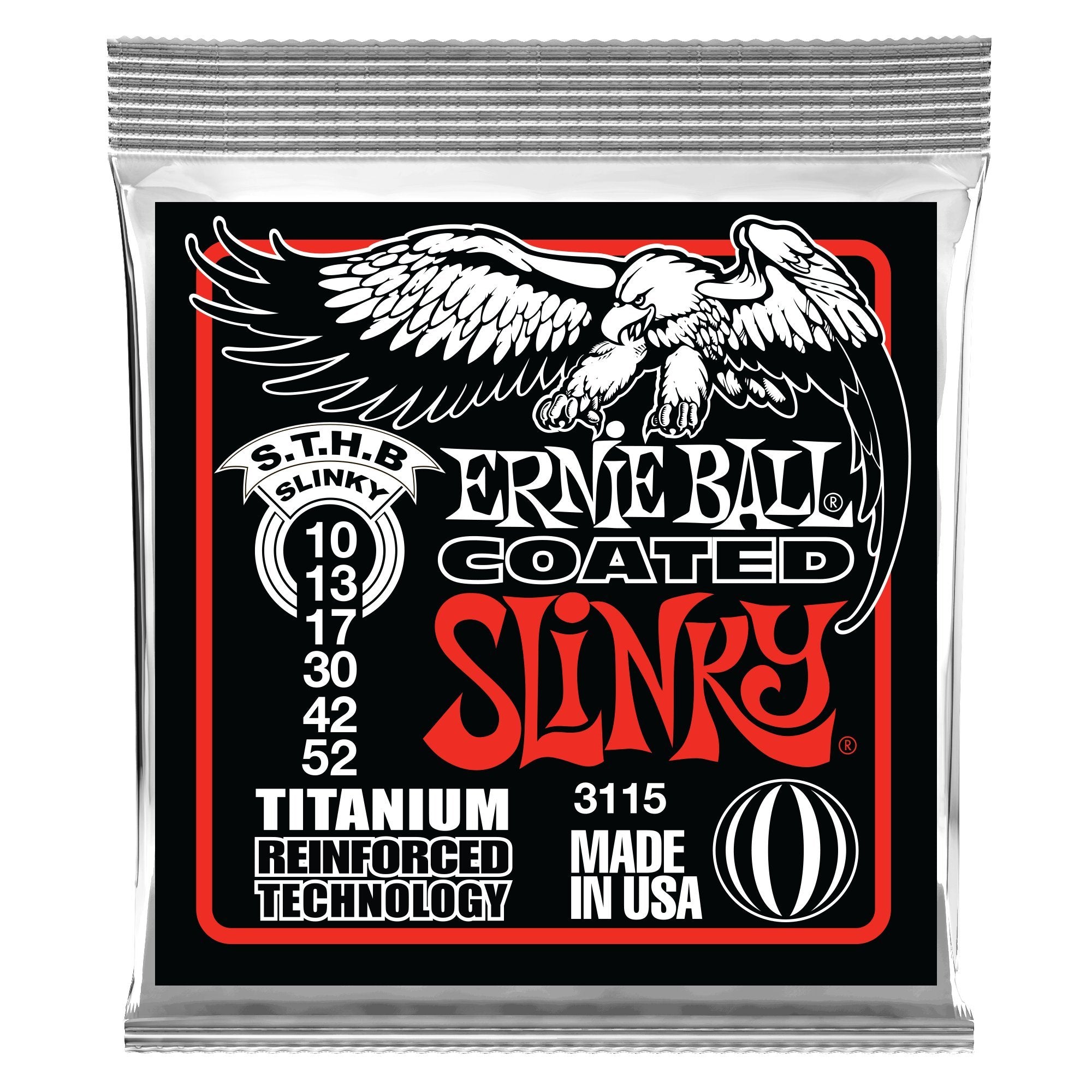 Ernie Ball Skinny Top Heavy Bottom Slinky Coated Titanium Rps Electric Guitar Strings 10-52 Gauge