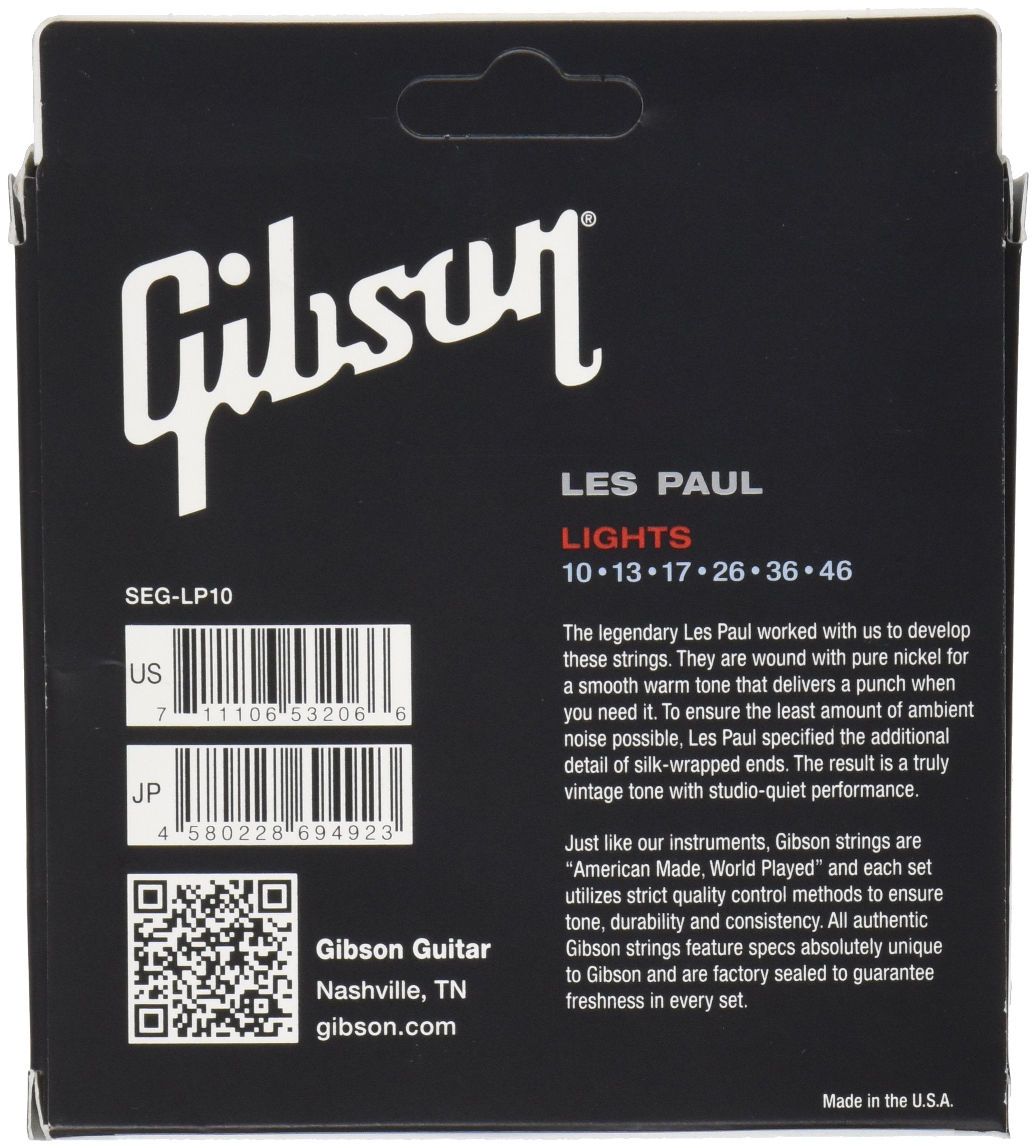 Gibson Les Paul Premium Electric Guitar Strings, Light Gauge 10-46