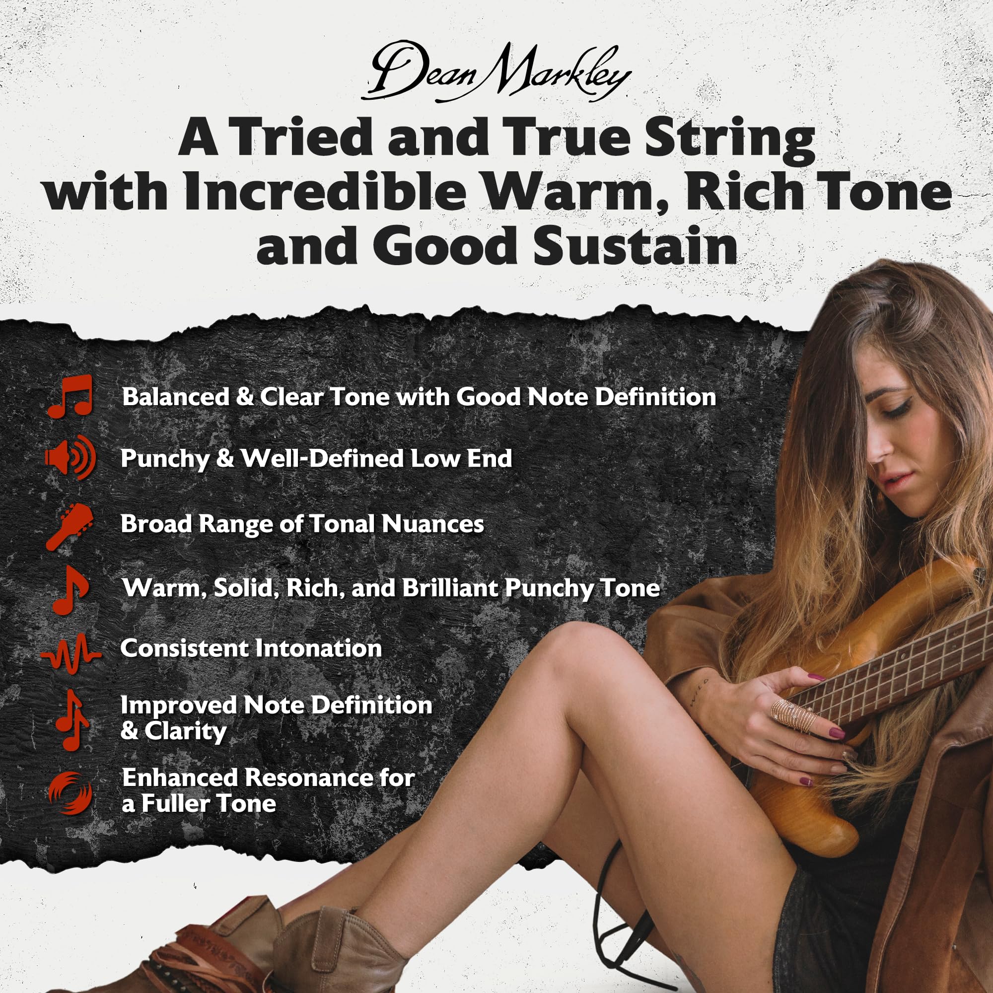 Dean Markley SR2000 Stainless Steel Bass Guitar Strings 4 String Set, 47-107 Medium Custom 4 String Bass Guitar, Silky Smooth Ba