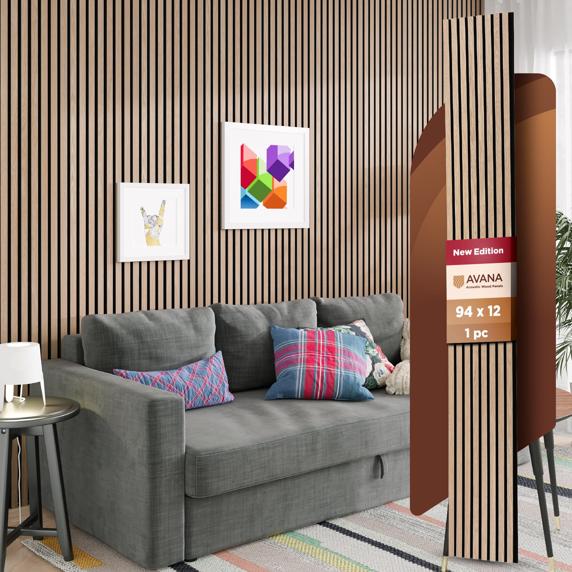 Avana Modern Acoustic Wood Wall Panels - 94.4 X 12.6 Inch White Oak Acoustic Panels 1 Pc - Wall Panels For Interior Wall Decor F