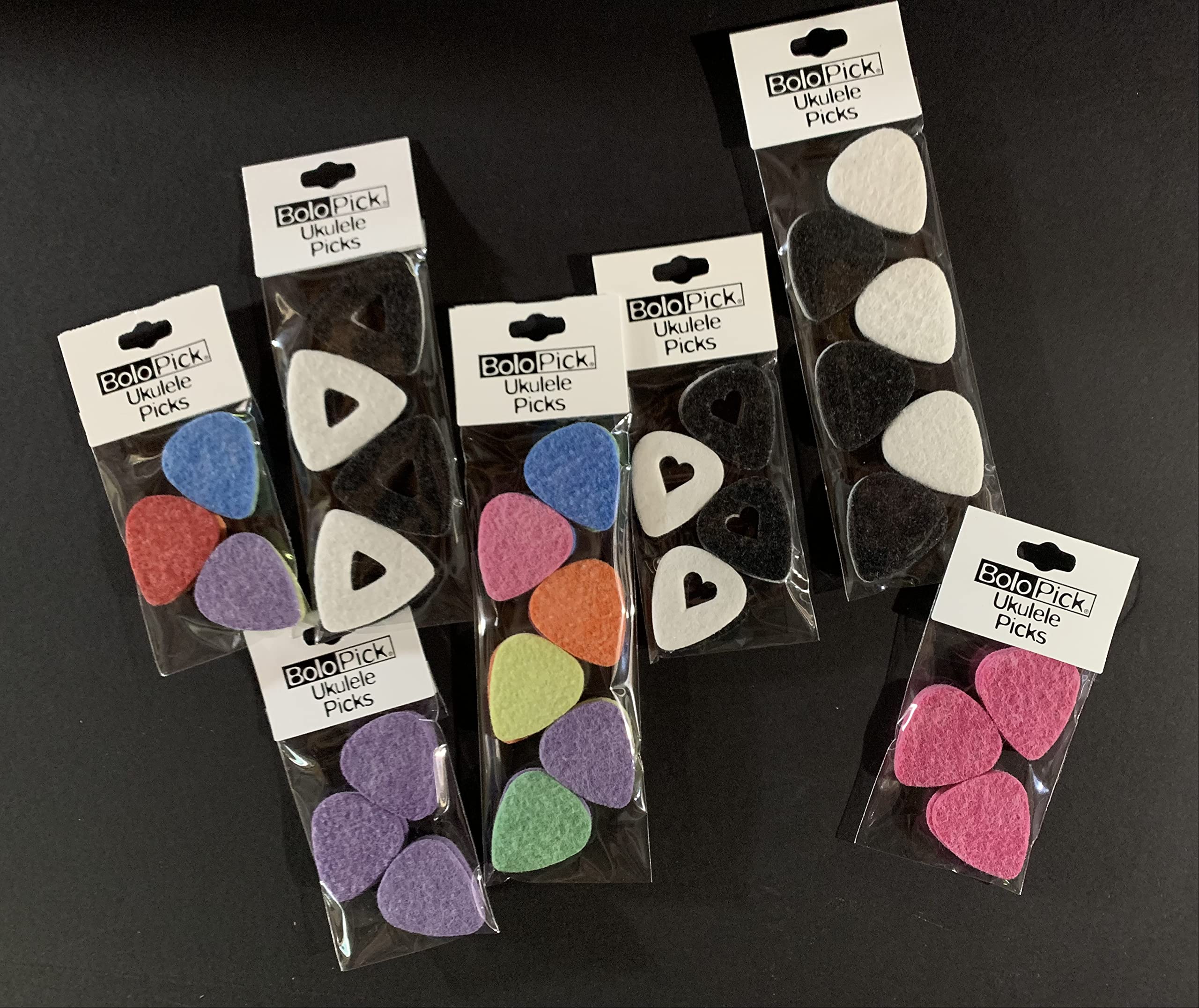 BoloPick Ukulele Picks, 6 Piece Original Recipe Felt Uke Picks for Ukulele, Guitar, Bass, Autoharp, Banjo