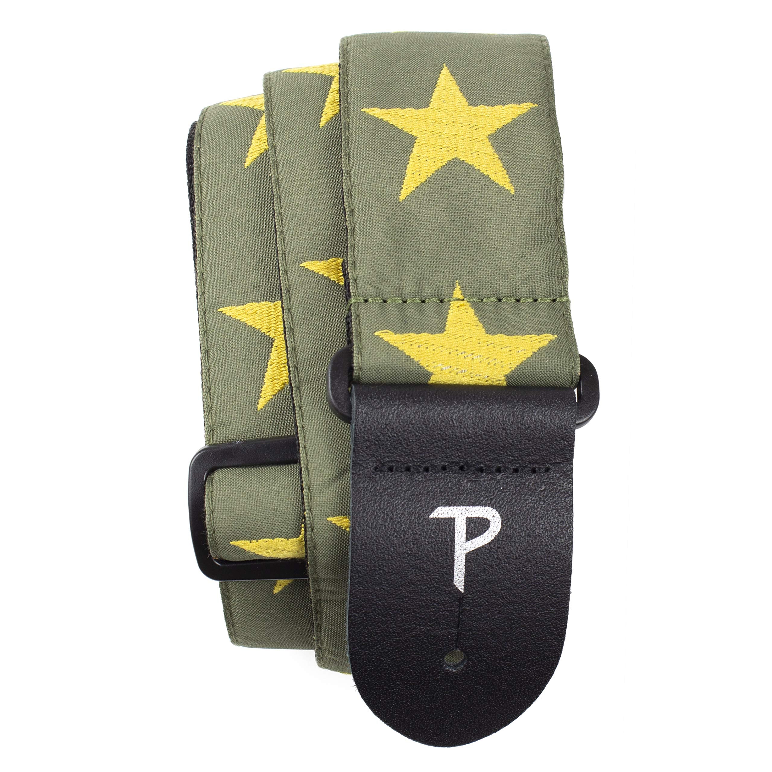 Perris Leathers Ltd.- Guitar Strap - Nylon - Jacquard - Yellow Stars/Green- Adjustable - for Acoustic/Bass/Electric Guitars - Ma