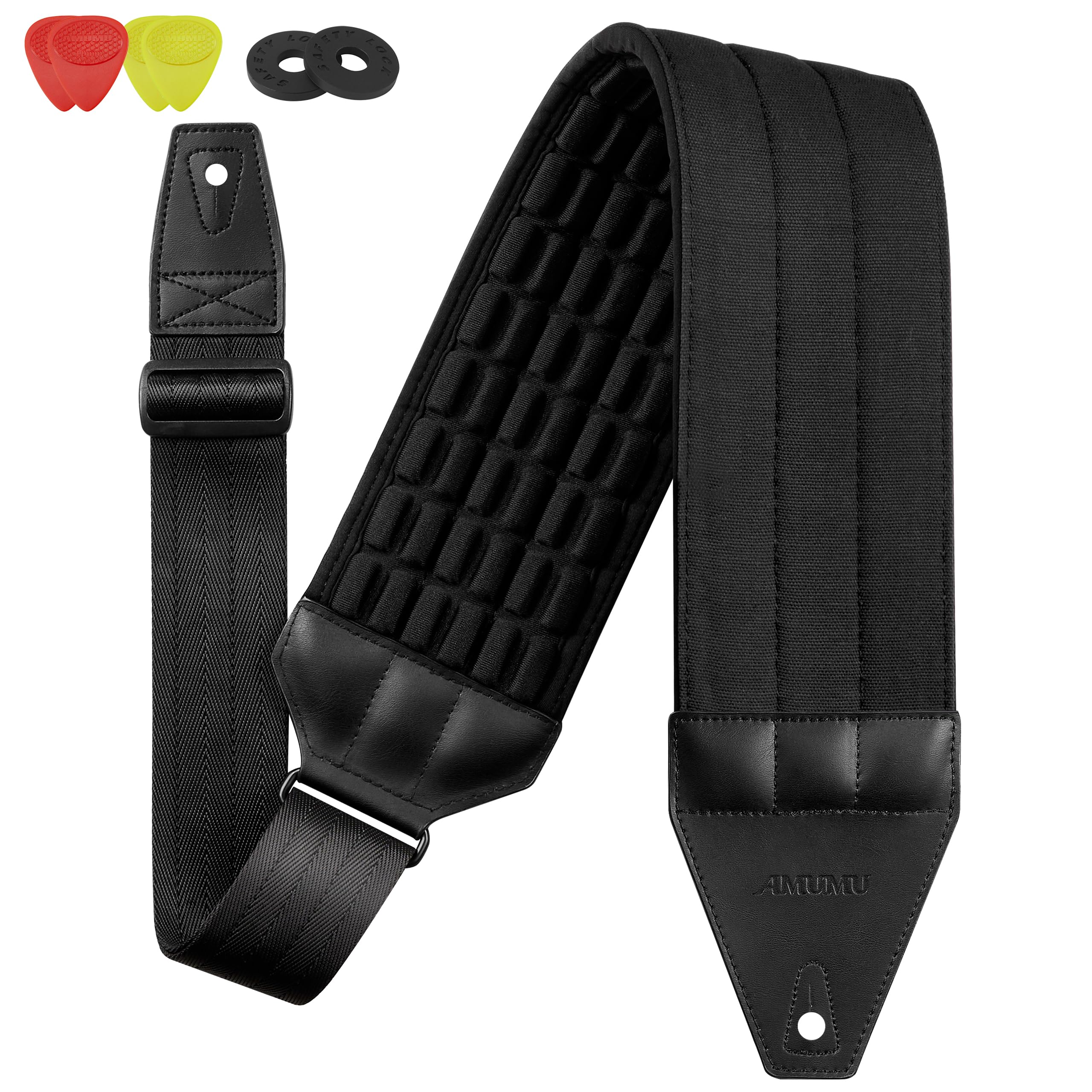 Amumu Airaft Bass & Guitar Strap 4'' Ultra Wide - 0.7'' Thick Breathable Convex 3D Air Cell Cushions - Neoprene Padding - Cotton