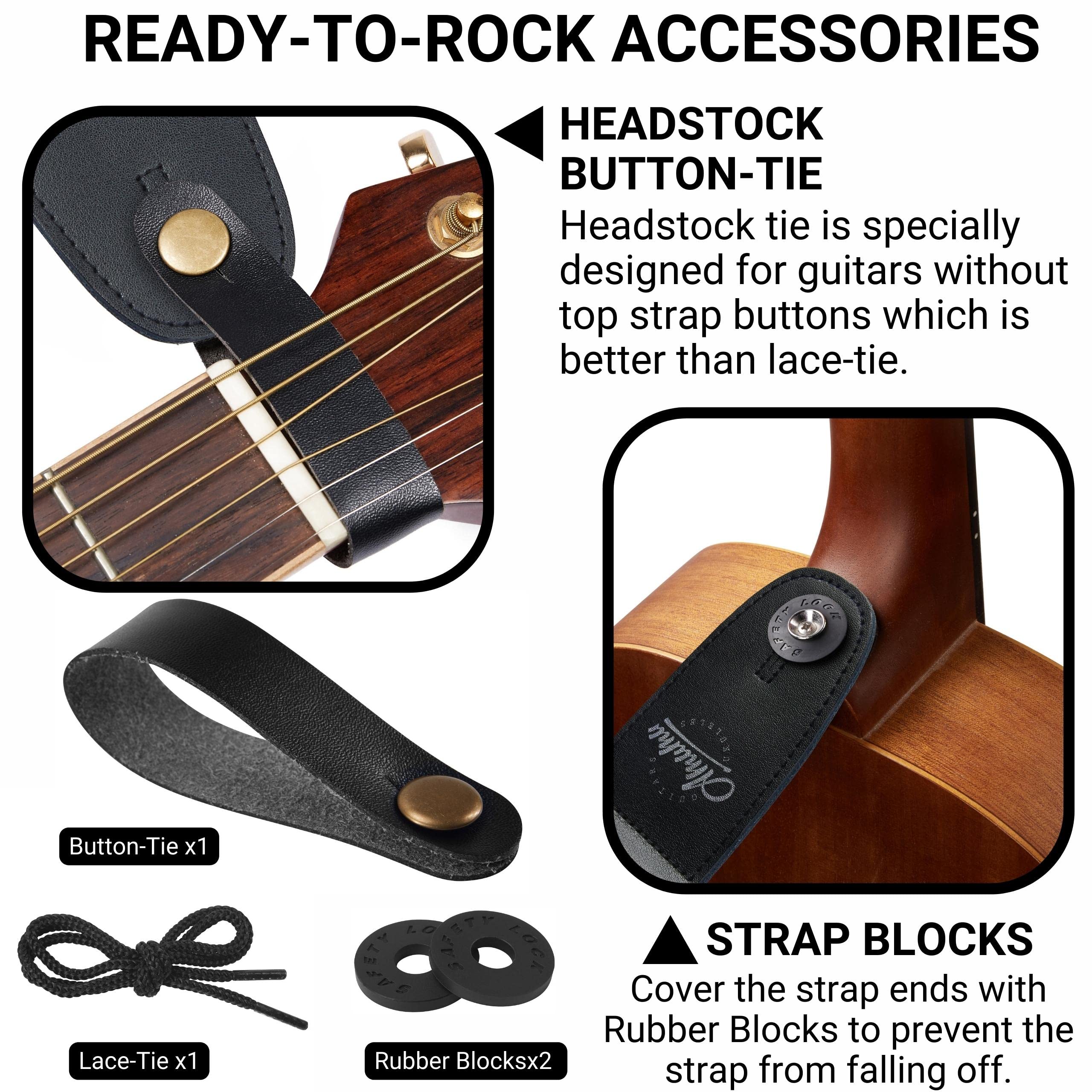 Amumu Guitar Strap Hootenanny Black White Cotton for Acoustic, Electric and Bass Guitars with Strap Blocks & Headstock Strap Tie