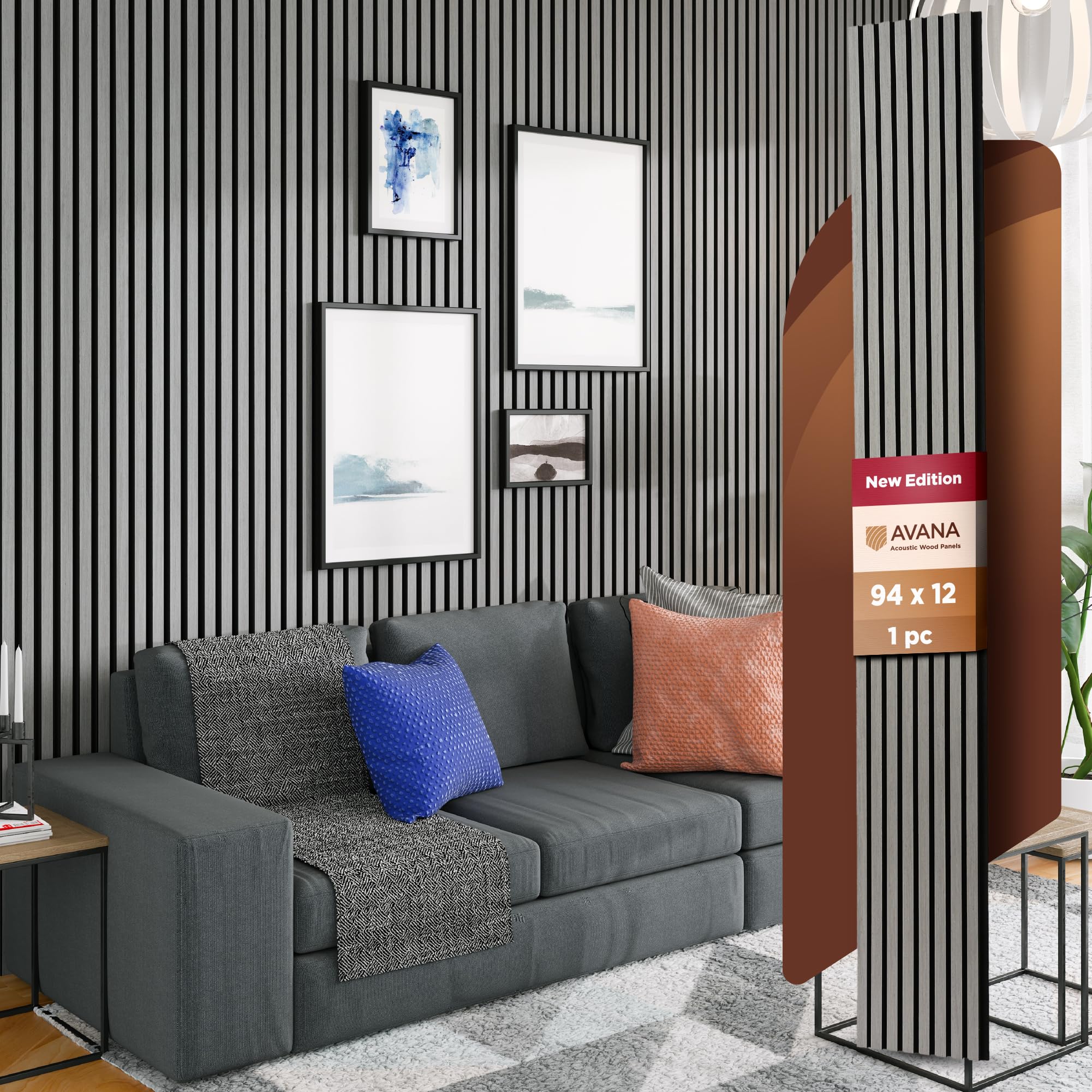 Avana Modern Acoustic Wood Wall Panels - 94.4 X 12.59 Inch Gray Oak Acoustic Panels 1 Pc - Wall Panels For Interior Wall Decor F