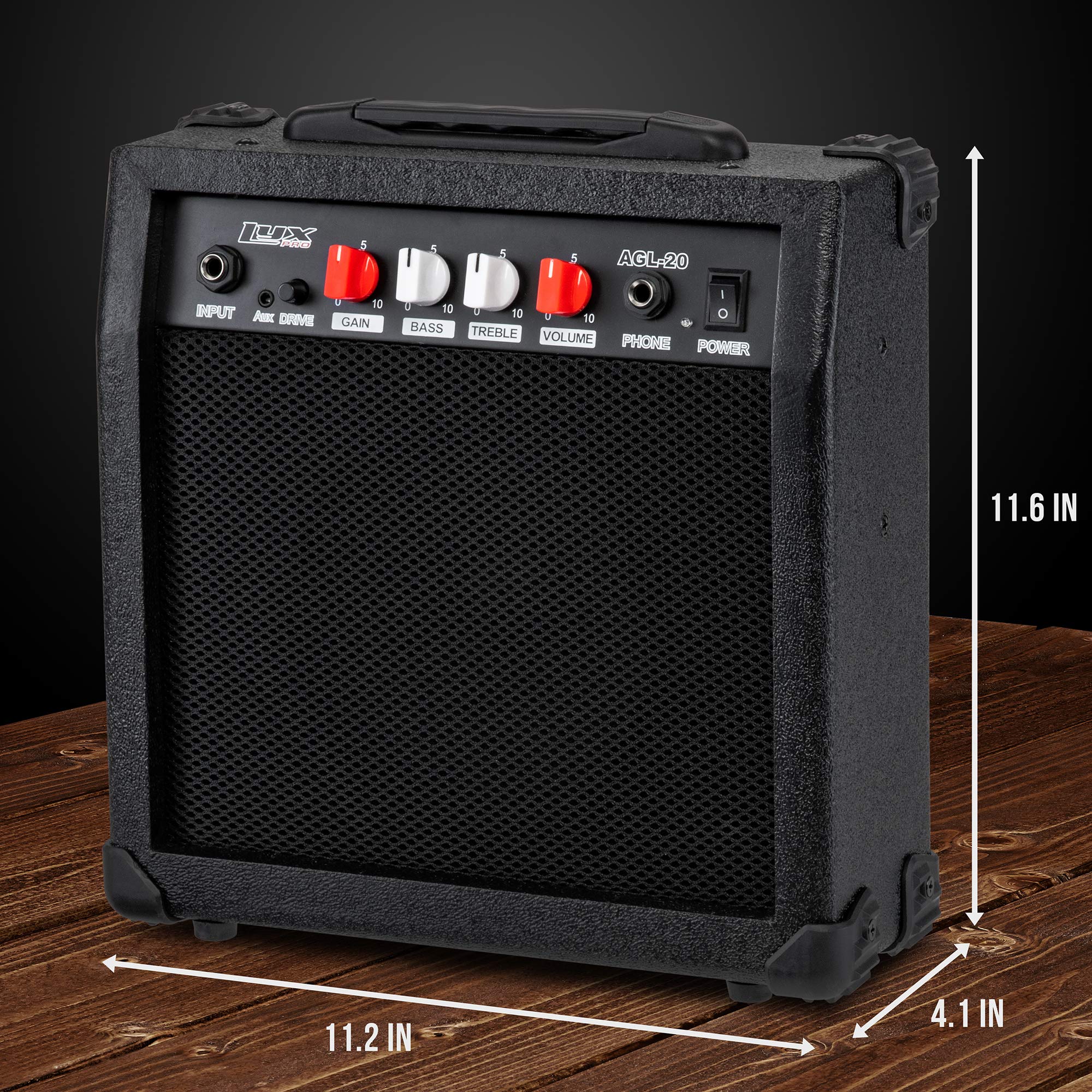 LyxPro Electric Guitar Amp 20 Watt Amplifier Built in Speaker Headphone Jack and Aux Input Includes Gain Bass Treble Volume and