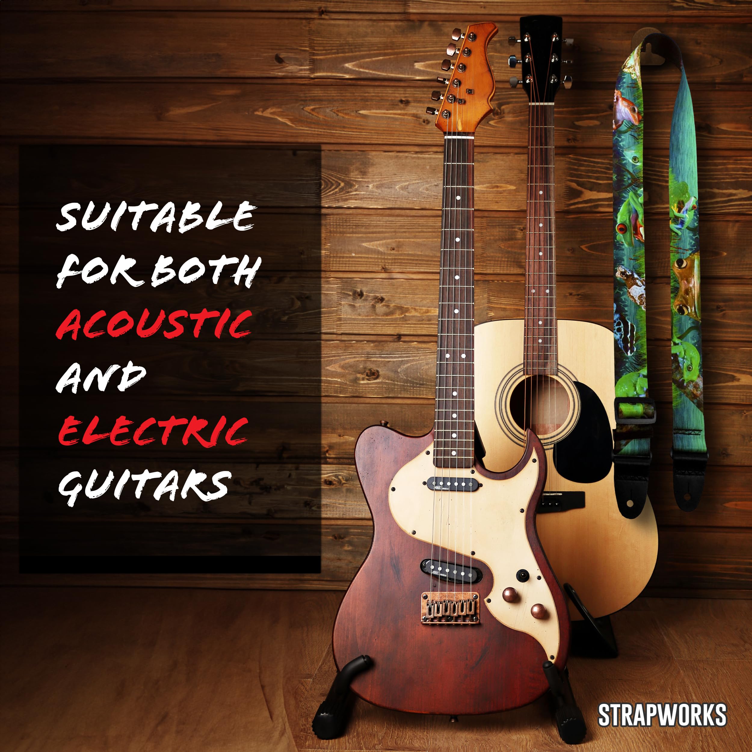 Killer-Q Guitar Strap - Stylish Straps for Electric and Acoustic Guitars With Leather Tabs, 2 Inches x 5 Feet, Tree Frog