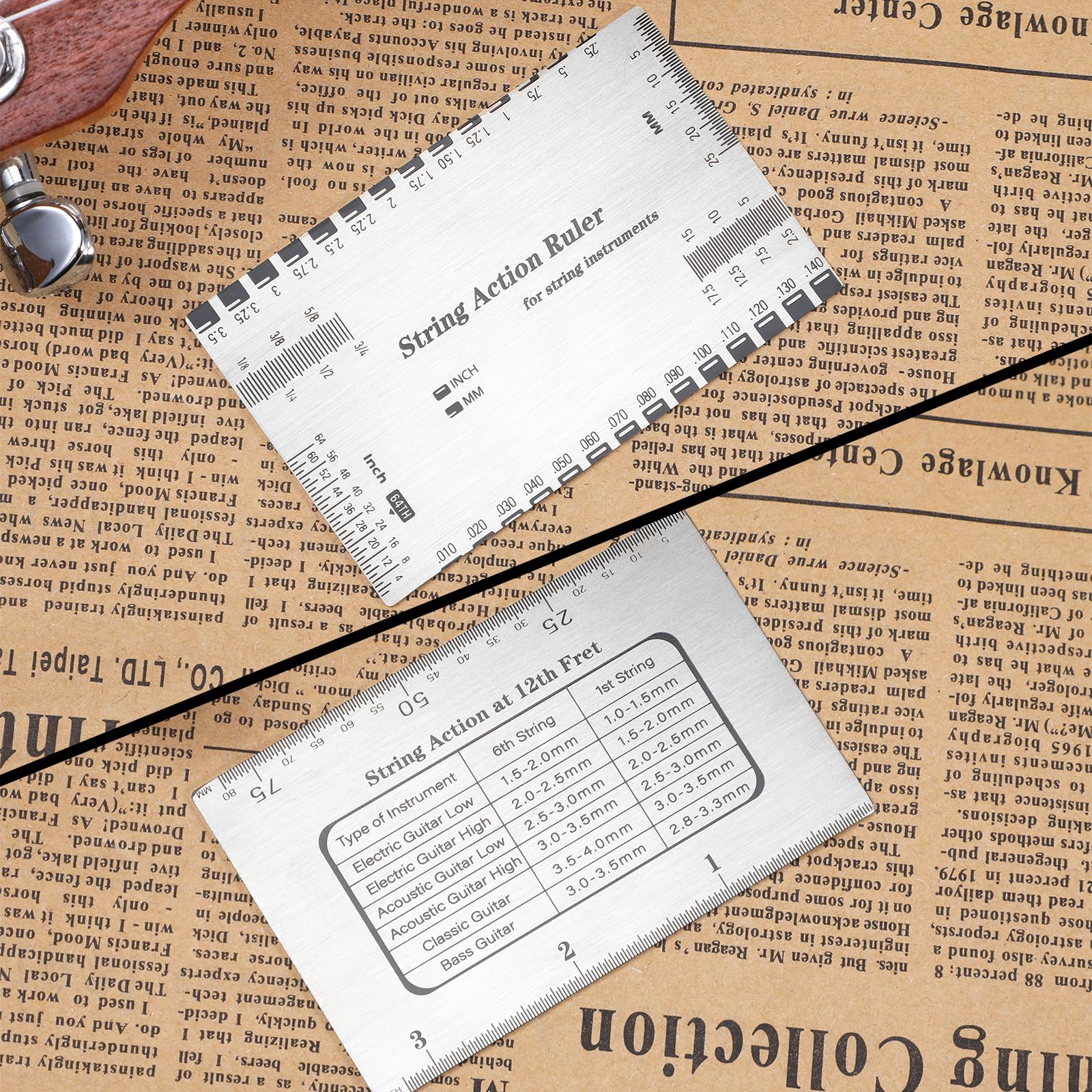 Gjinxi String Action Gauge Ruler, Guitar Height Gauge Set Up Tool, Action Gauge for Electric Bass and Acoustic Guitar, Setup Mea