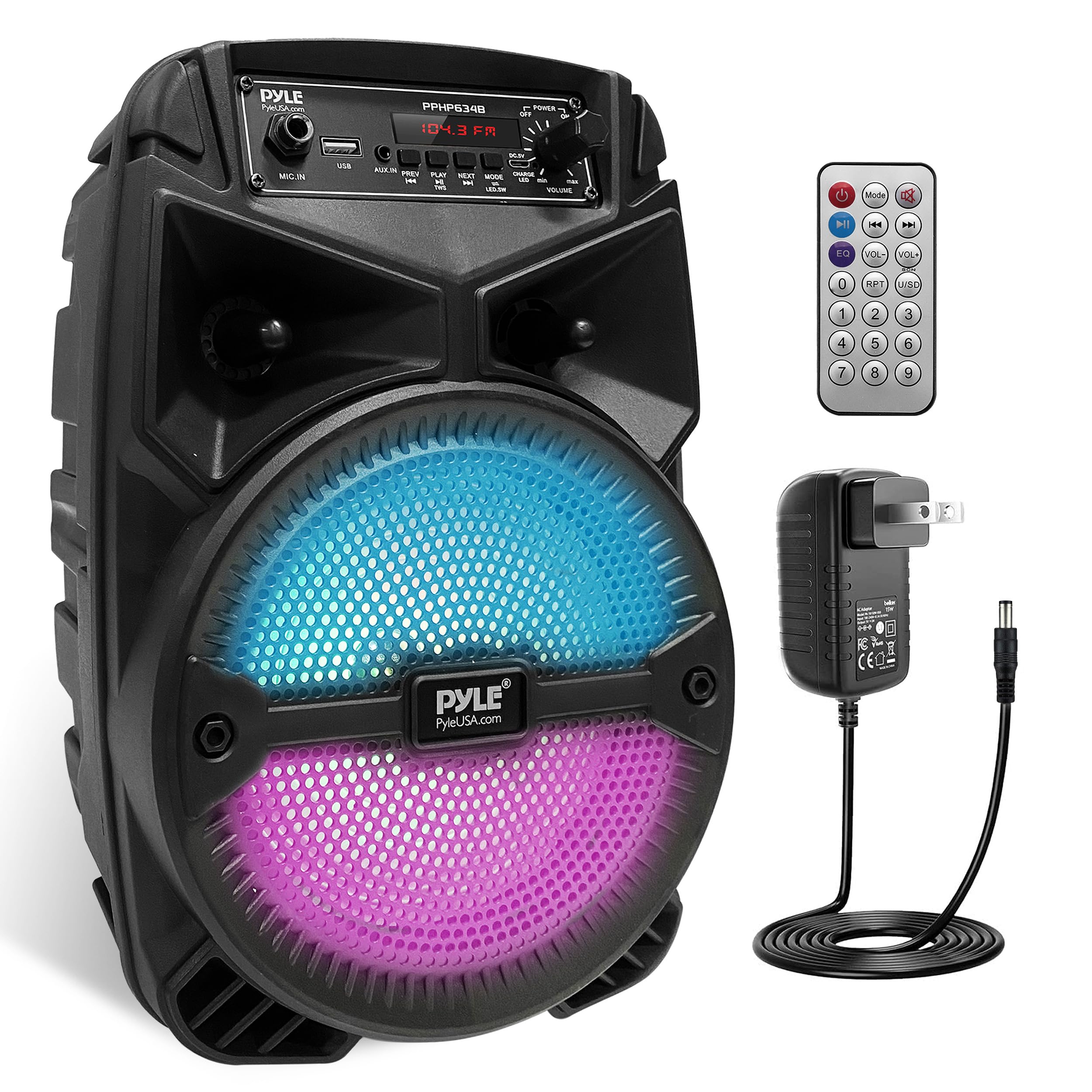 Pyle 240W Rechargeable Outdoor Bluetooth Speaker Portable PA System w/ 6.5    Subwoofer 1    Tweeter, Microphone In, Party Light