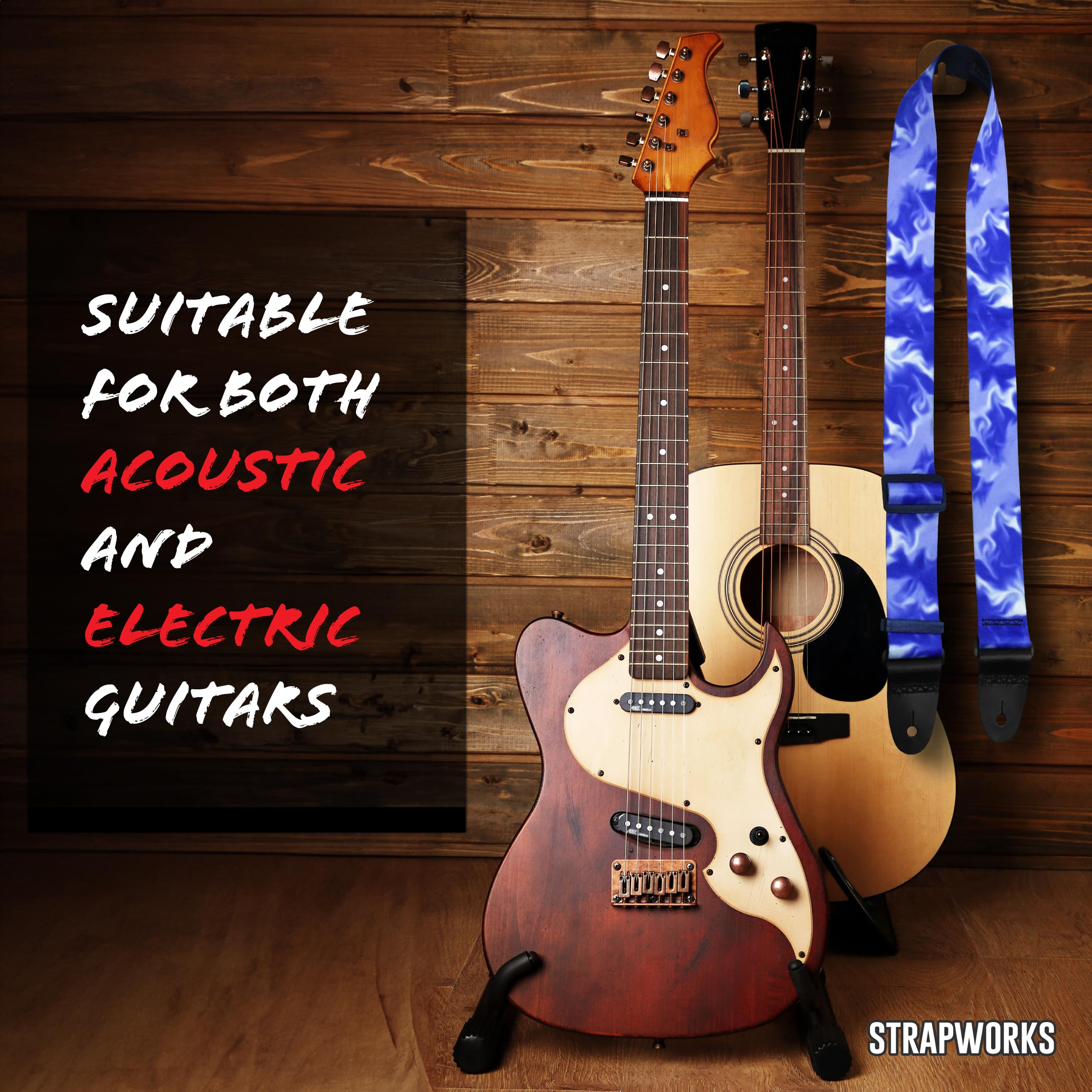 Killer-Q Guitar Strap - Stylish Straps for Electric and Acoustic Guitars With Leather Tabs, 2 Inches x 5 Feet, Blue Smoke