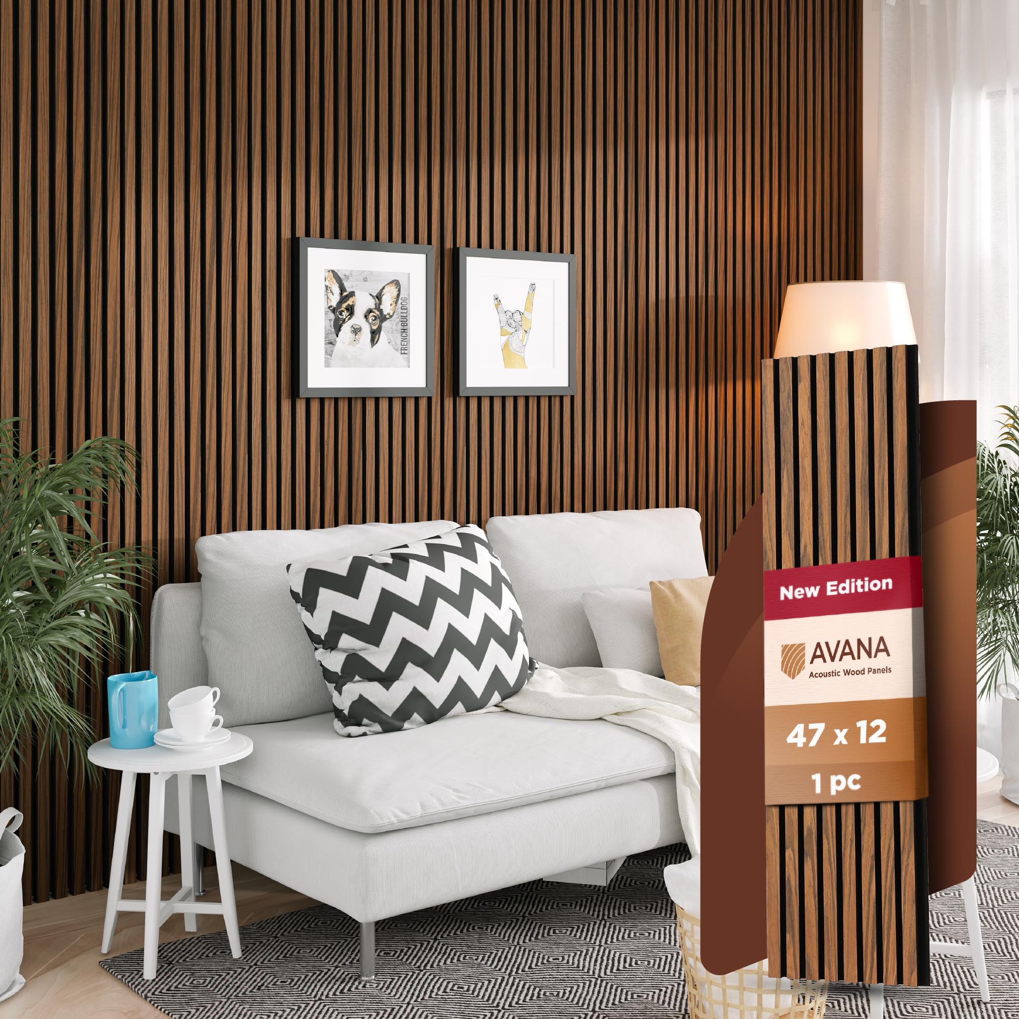 Avana Acoustic Wood Wall Panels - 47.2 X 12.6 Inch Walnut Acoustic Panels 1 Pc - Wall Panels For Interior Wall Decor For Homes,