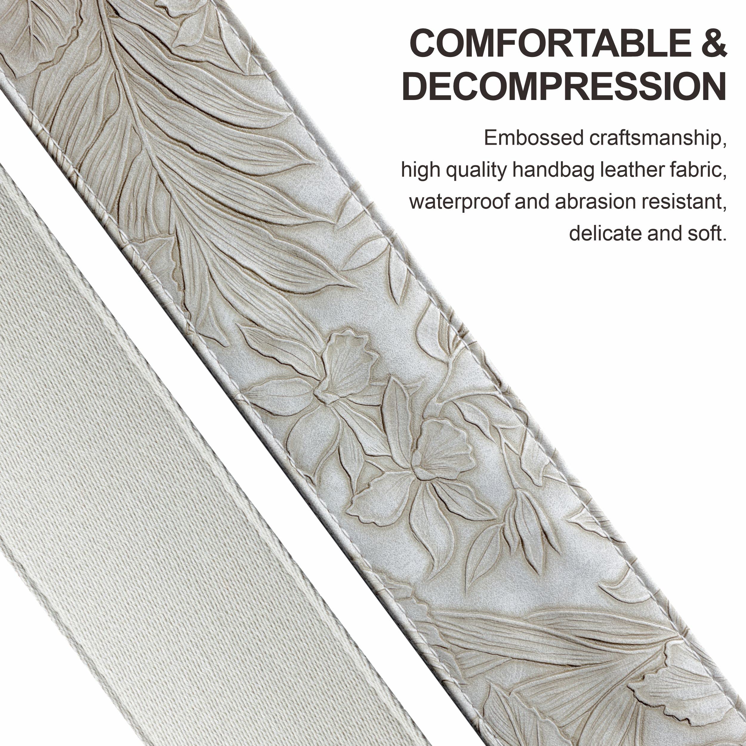 Nefelibata Guitar Strap with Pick Pocket,2.3 inch Porter Style Leather Carving Guitar Straps,60s Vintage Style (White)