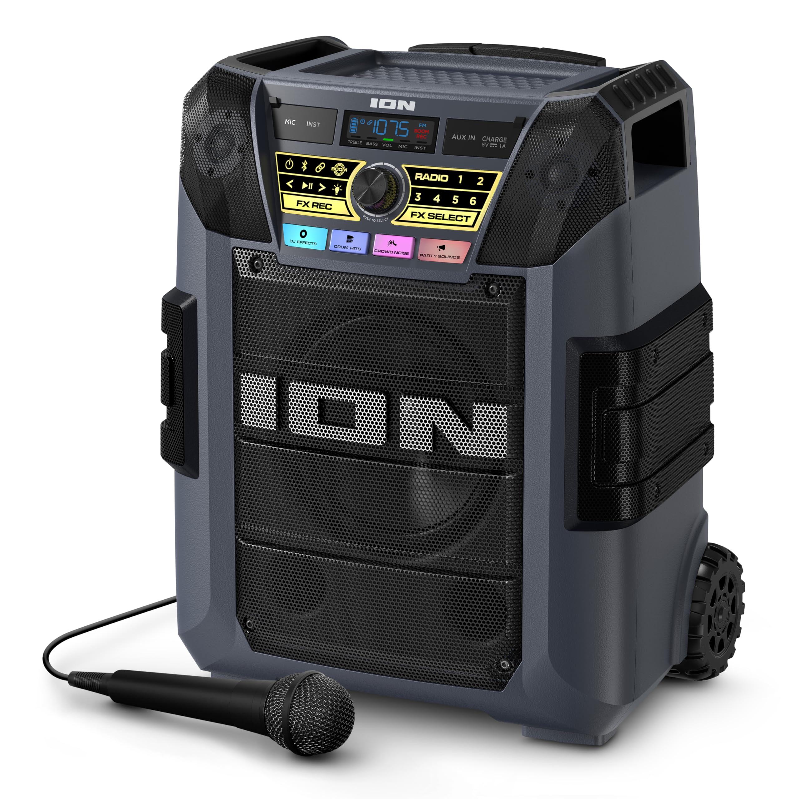 Ion Block Rocker Xl - Portable Bluetooth Outdoor Party Speaker, 220W, With Karaoke Microphone, Battery, 5 Speakers, Lights, Radi