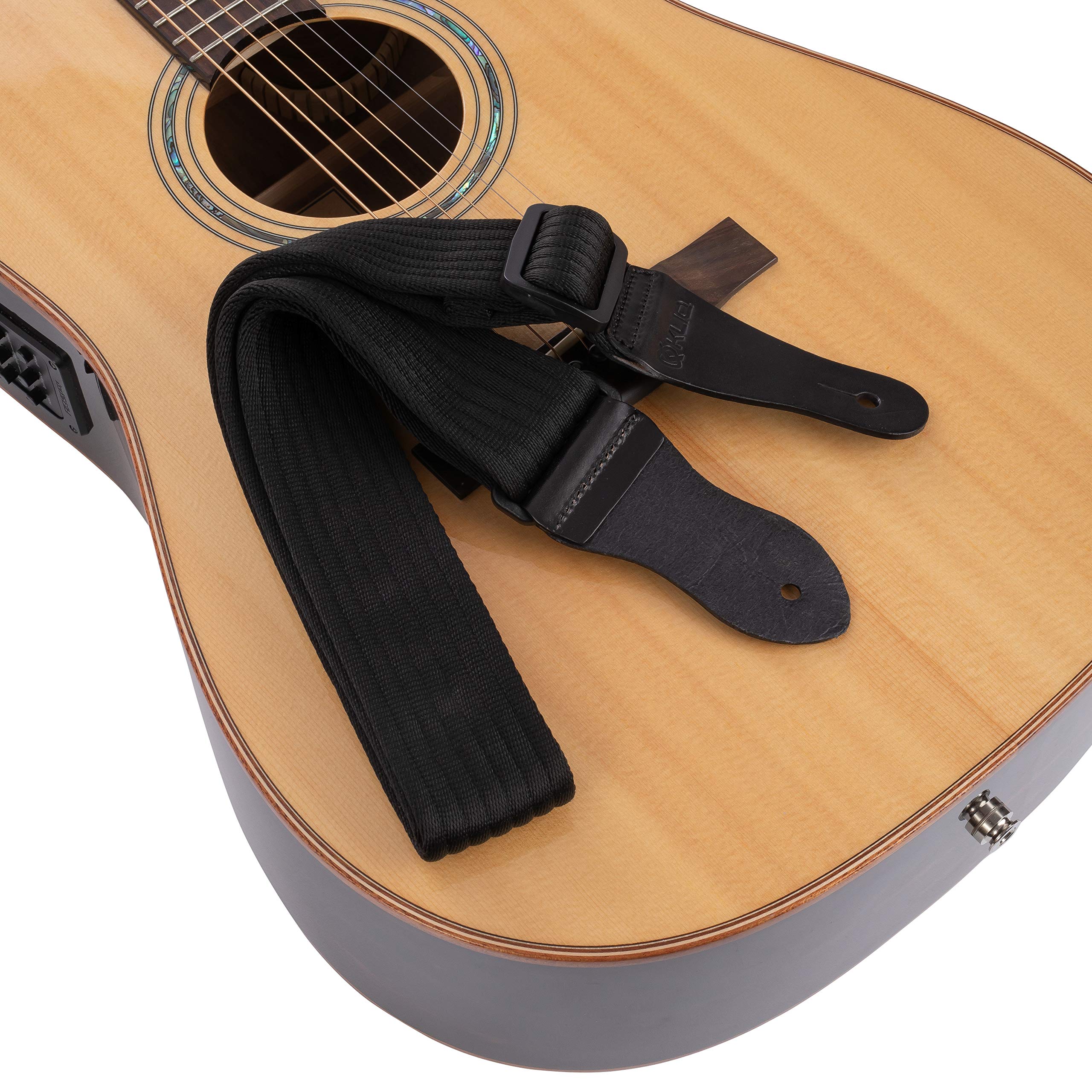 KLIQ Vintage Woven Guitar Strap for Acoustic and Electric Guitars (Simple Woven, Black)