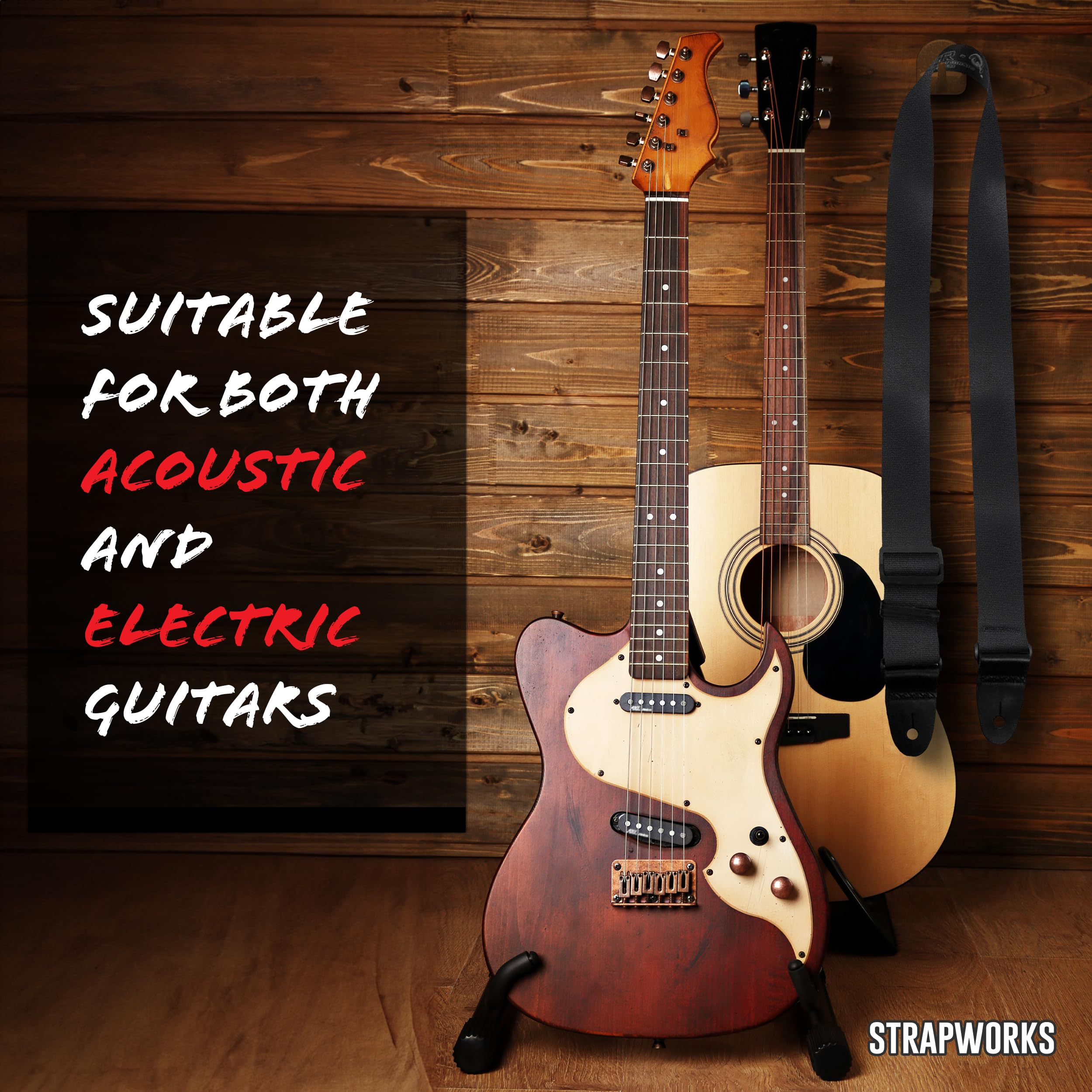 Killer Guitar Strap - Stylish Straps for Electric and Acoustic Guitars With Leather Tabs, 2 Inches x 5 Feet, Black