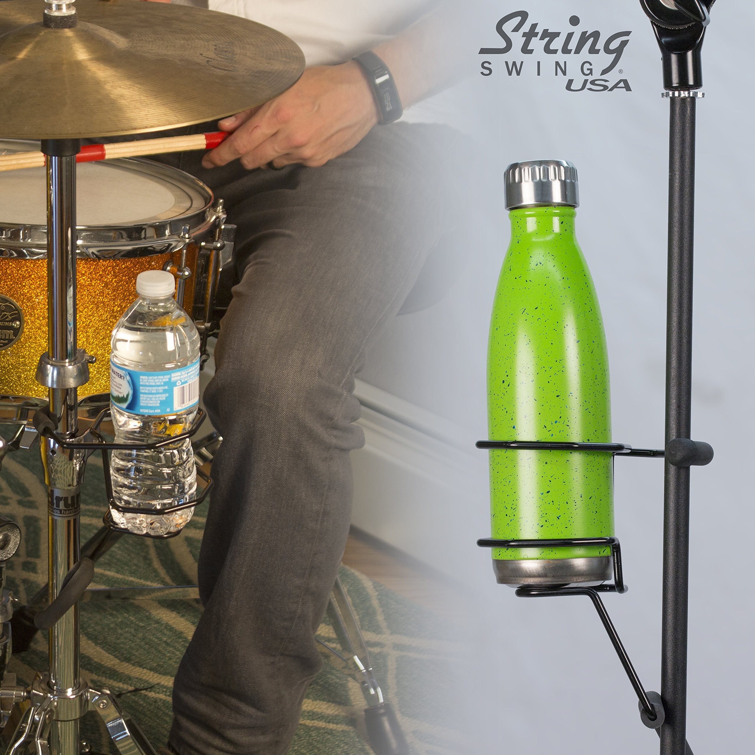 String Swing SH01 Mic Stand Drink Holder for Coffee Travel Mug and Water Bottle - Made in USA Black