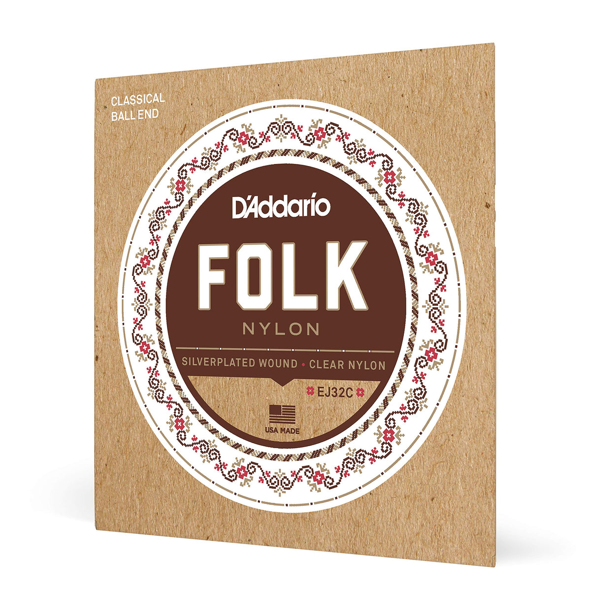 Daddario Guitar Strings - Folk Nylon Guitar Strings - Ej32C Classical Guitar Strings - Nylon Core, Ball End - Silver Plated Wrap