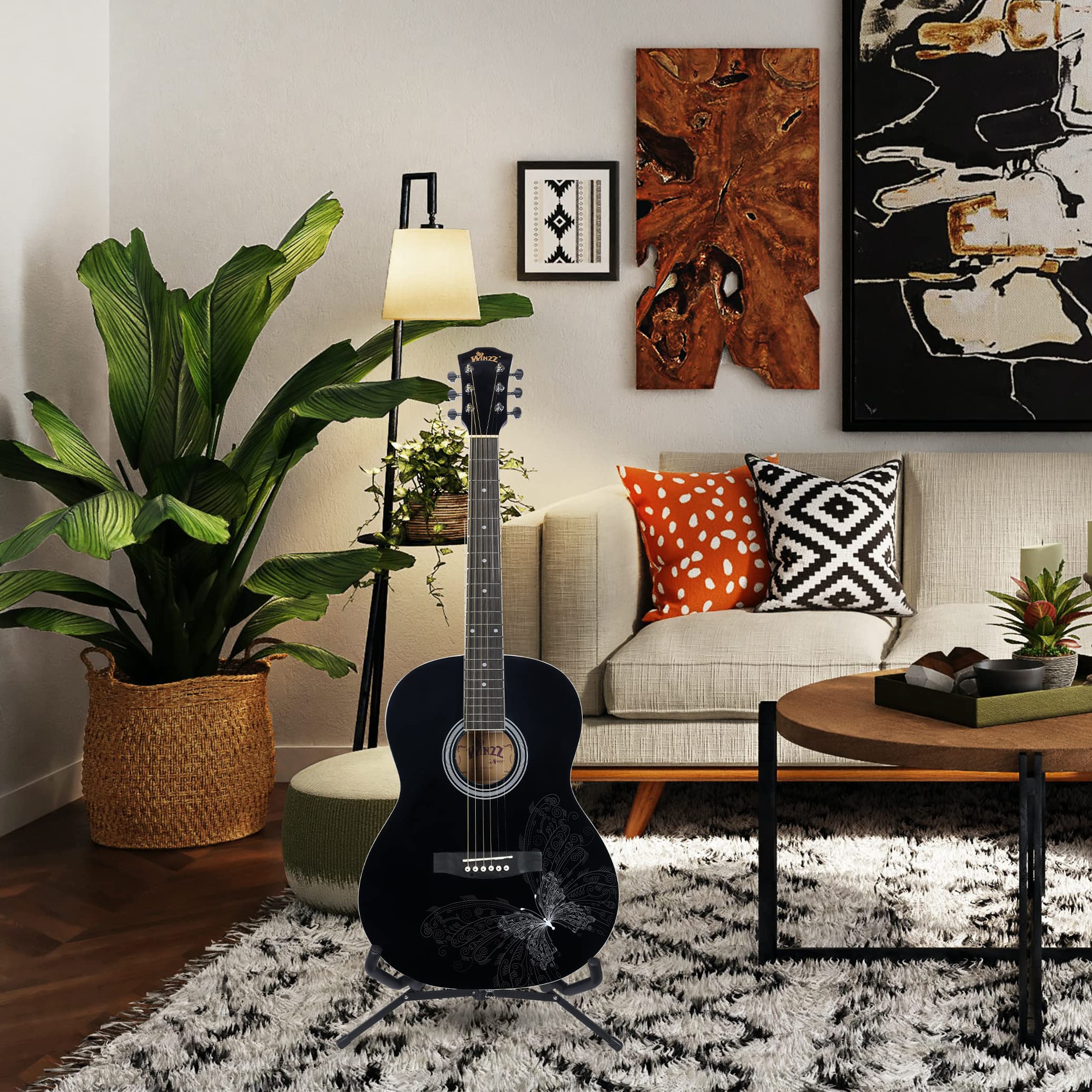 WINZZ AF227A 39 Inches Concert Acoustic Acustica Guitar with Full Kit, Elegant Butterfly