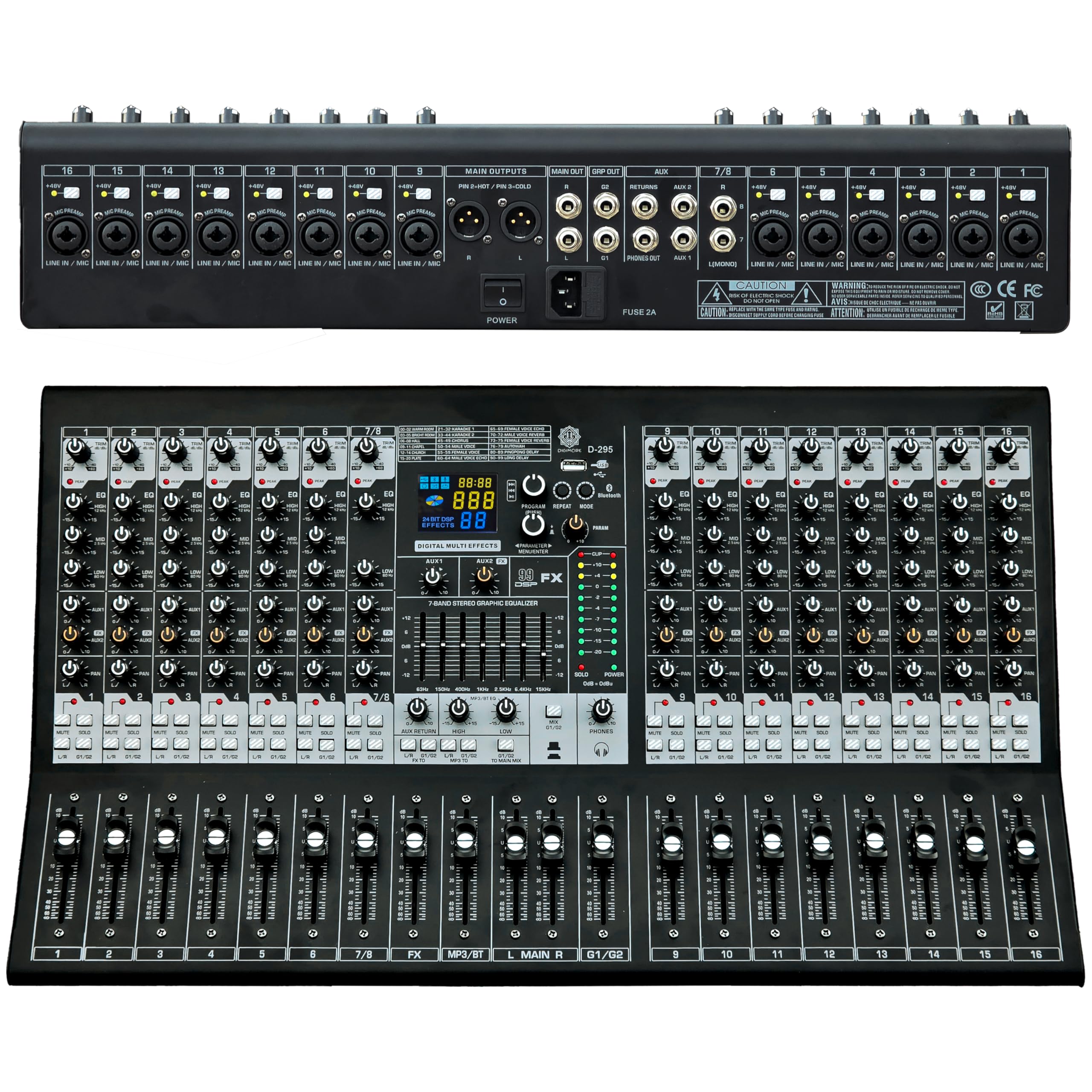 Digimore 16-Channel Live Audio Mixer | 99 Dsp 24-Bit Effector | Bt 5.1 & Usb Mp3 Playback | 2 Aux & 2 Group Outs | 7-Band Eq | I