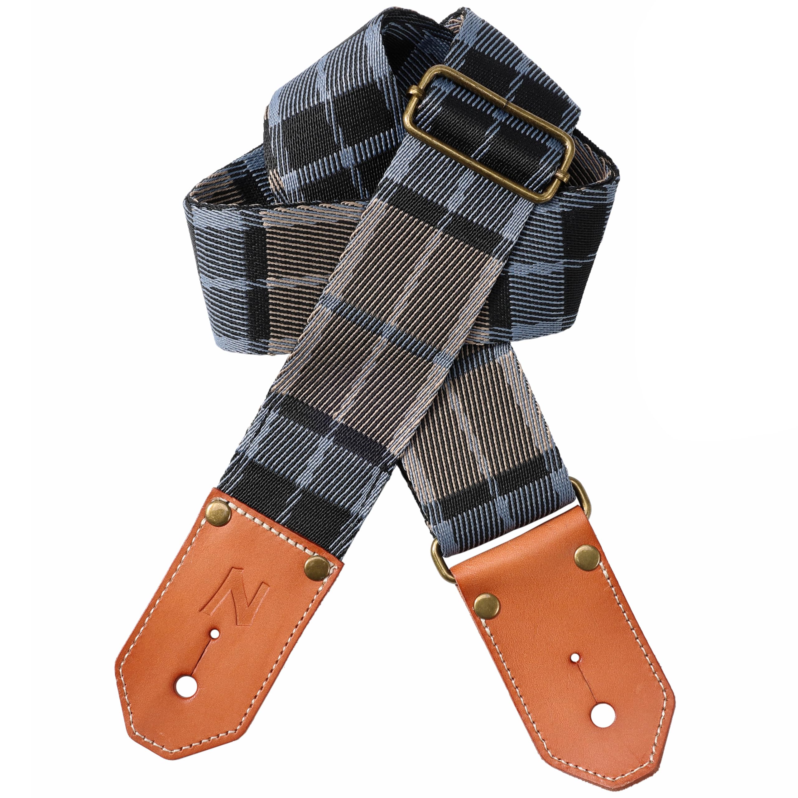 Nefelibata Cool Woven Guitar Strap With Thicked First Layer Vegetable Tanned Cowhide Leather Ends For Acoustic, Bass, Electric G