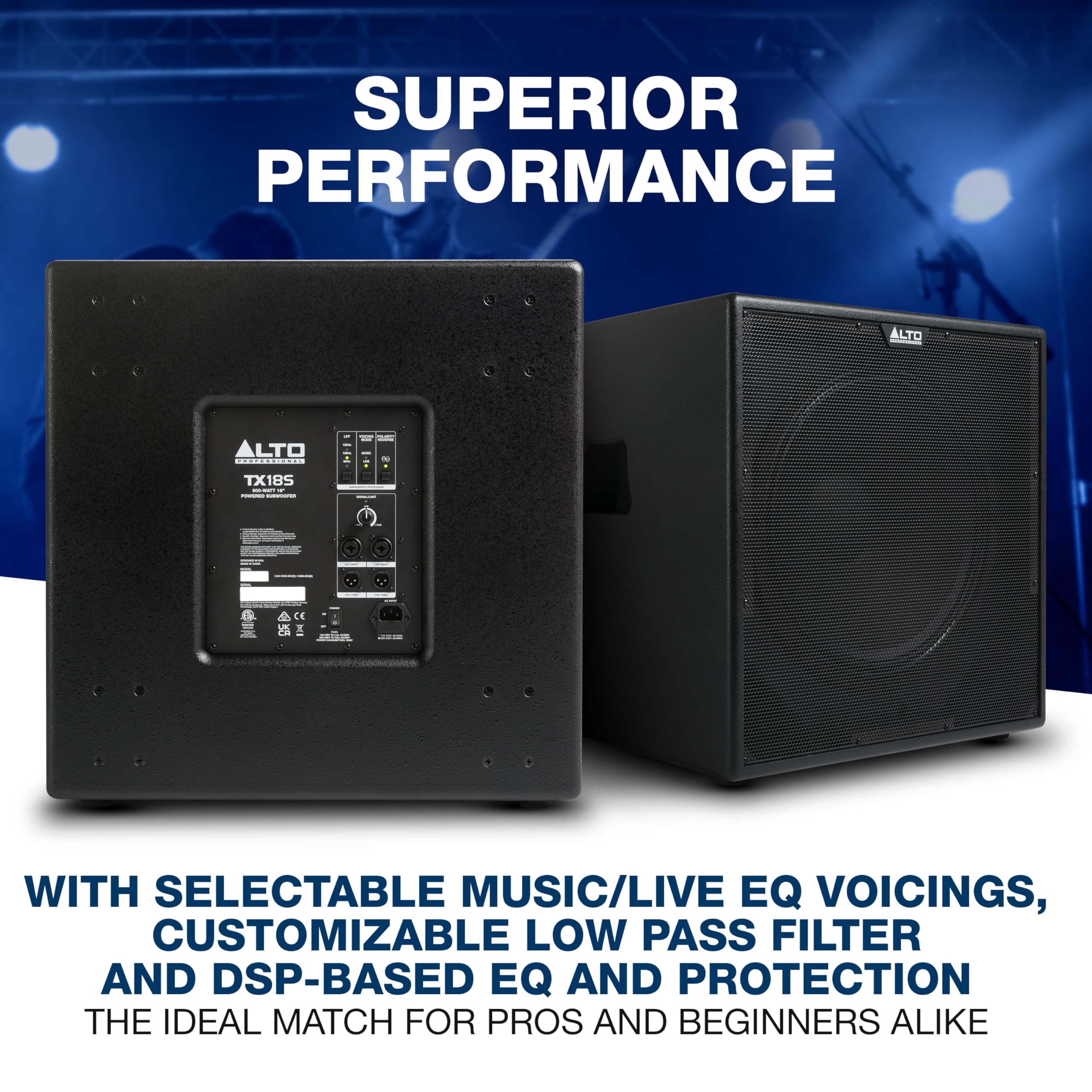 ALTO TX18S - 900W 18-inch Subwoofer, DSP-Enhanced Powered PA Speaker with 3-inch Voice Coil, Superior Bass, Easy Setup