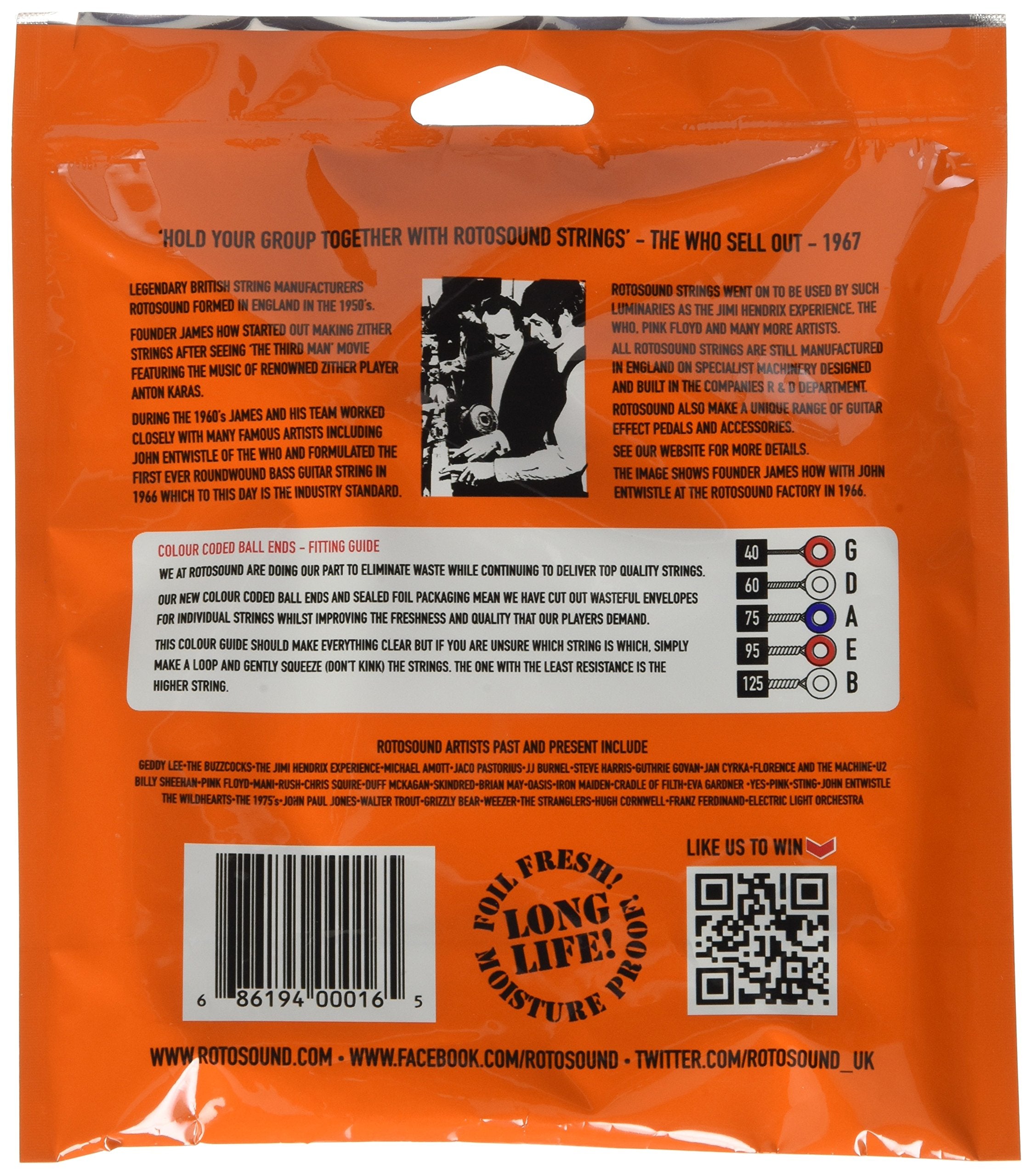 Rotosound RS665LC Swing Bass 66 Stainless Steel 5 String Bass Guitar Strings (40 60 75 95 125)