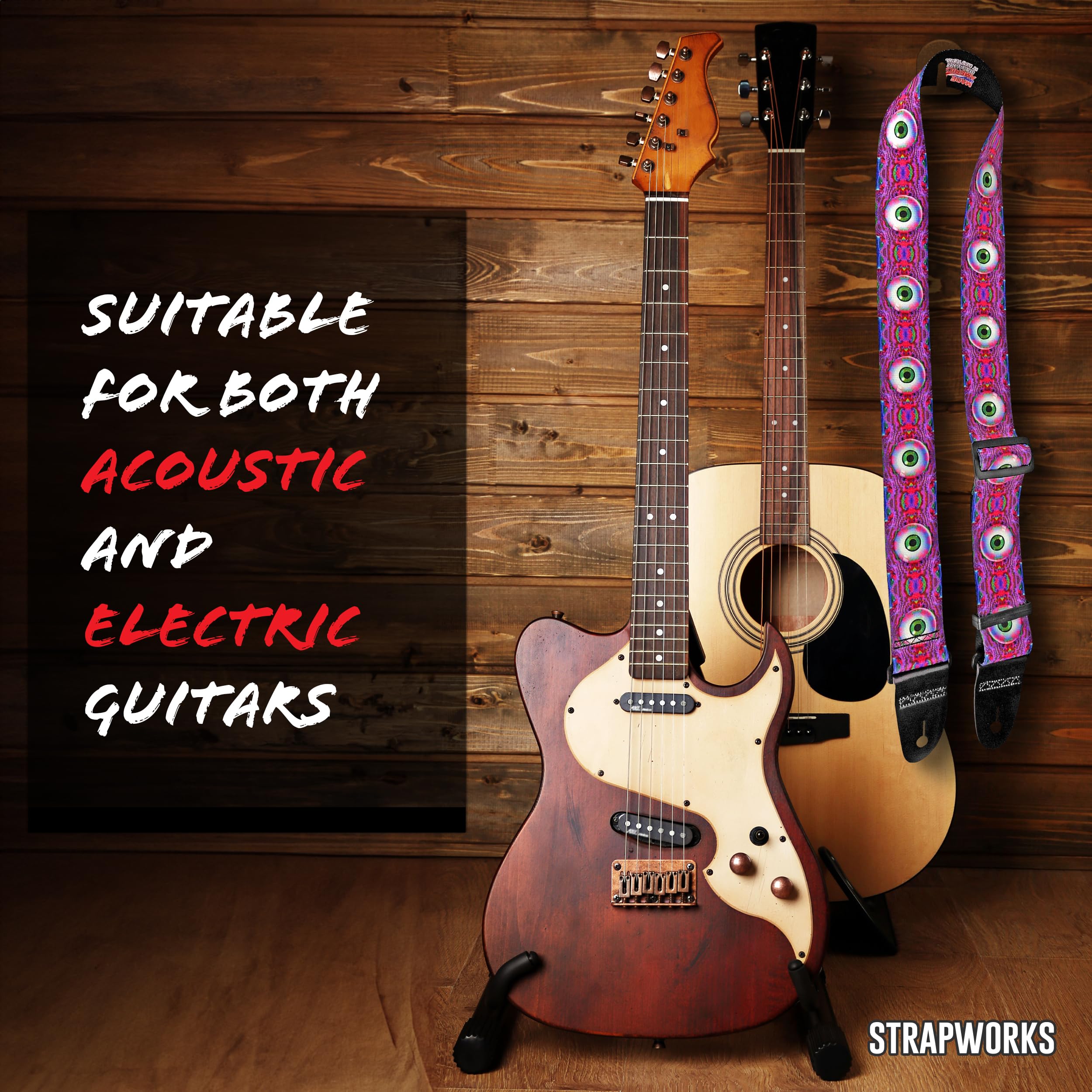 Killer-Q Guitar Strap - Stylish Straps for Electric and Acoustic Guitars With Leather Tabs, 2 Inches x 5 Feet, Eyescape