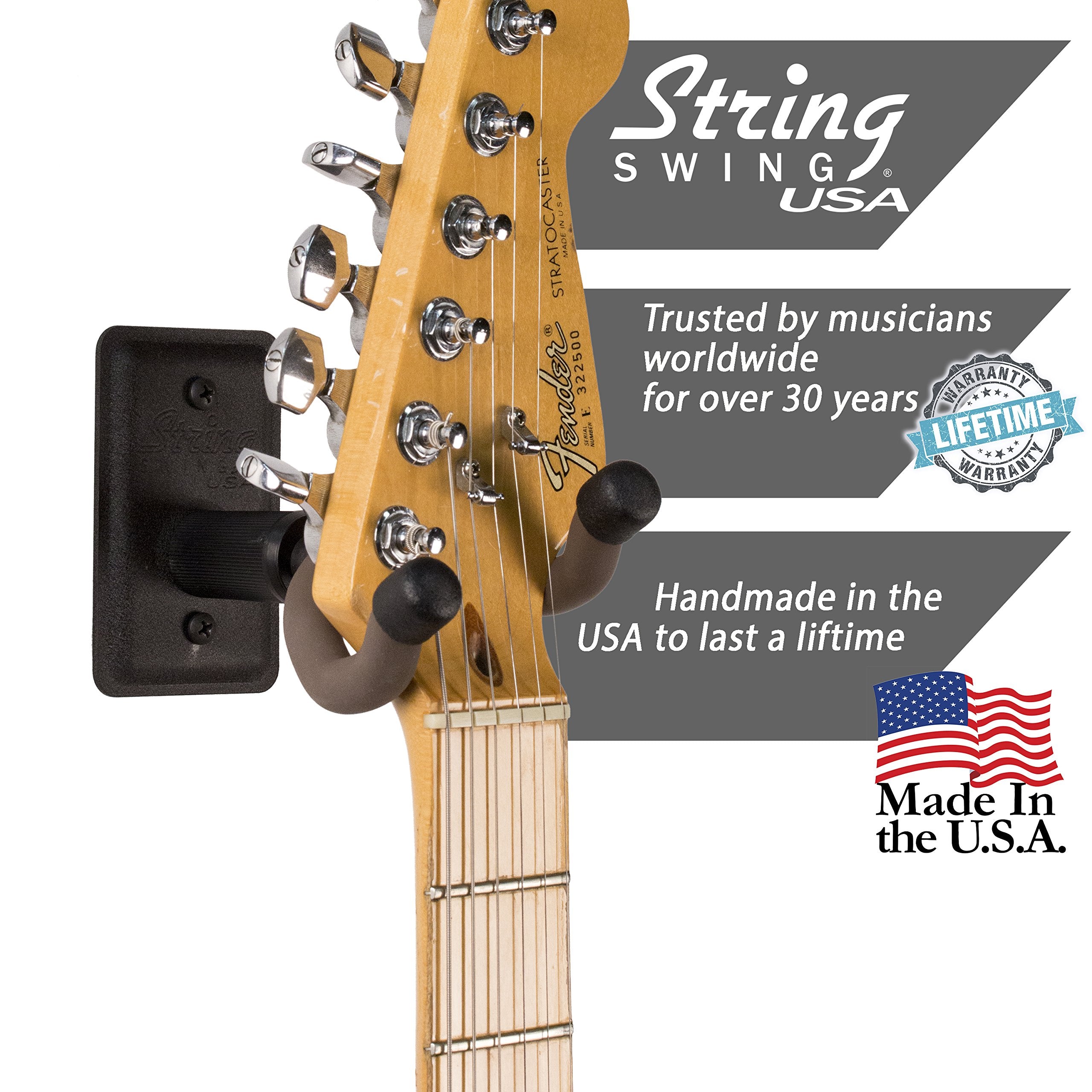 String Swing Guitar Hanger - Holder for Electric Acoustic and Bass Guitars - Stand Accessories Home or Studio Wall - Musical Ins