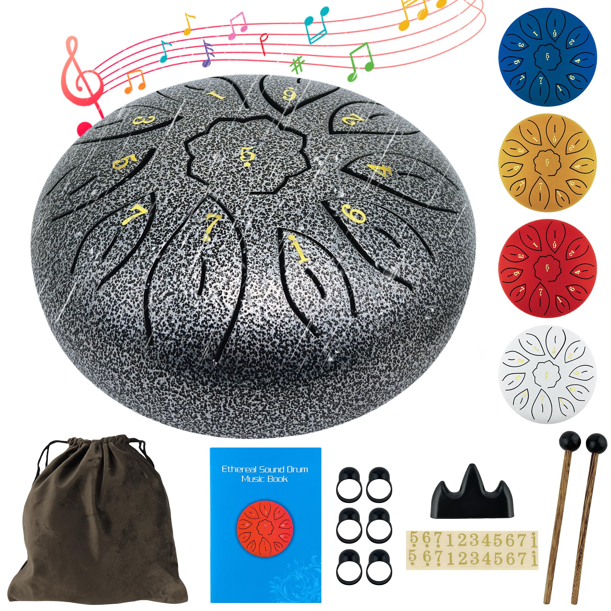 Oun Nana Rain Drum Musical Instruments 6 Inches 11 Notes Steel Tongue Drum for Adults Kids, Rain Chime Sound Bath Instruments wi